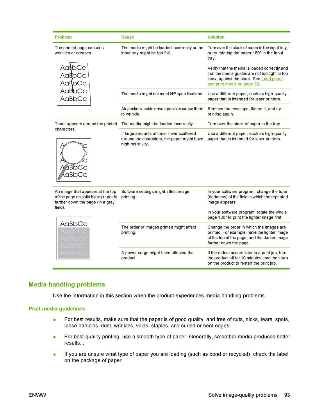 HP M1120 MFP manual Media-handling problems, Print-media guidelines 