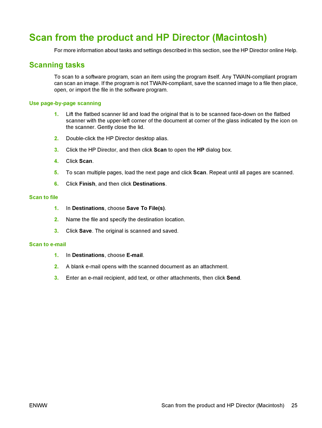 HP M1120 MFP Scan from the product and HP Director Macintosh, Scanning tasks, Use page-by-page scanning, Scan to file 