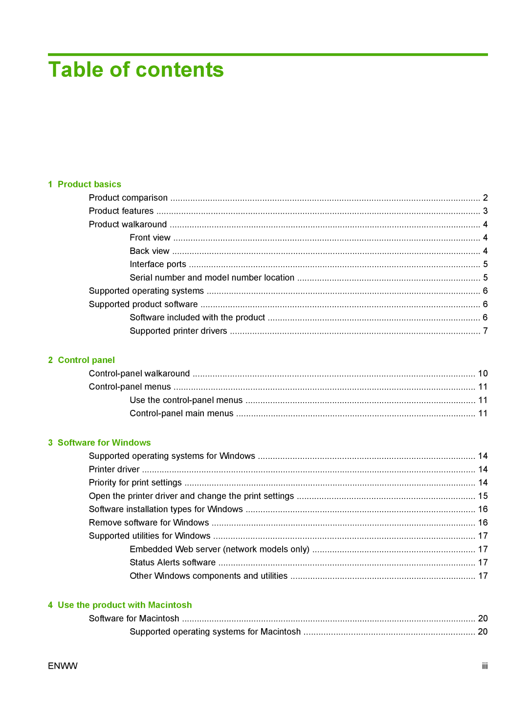 HP M1120 MFP manual Table of contents 