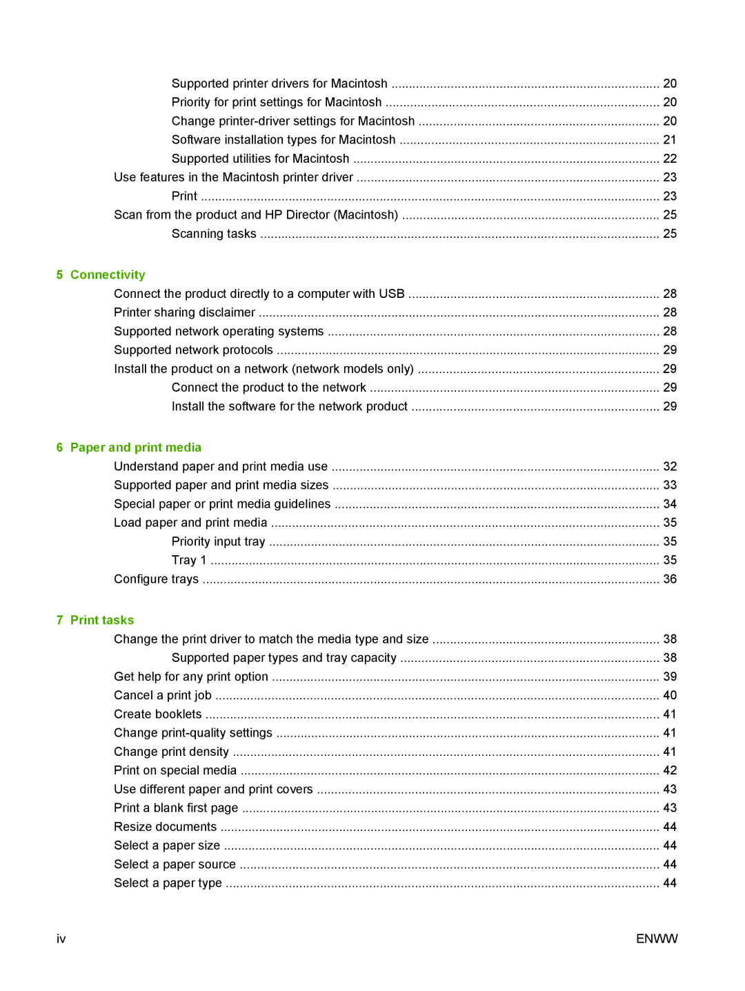 HP M1120 MFP manual Connectivity, Paper and print media, Print tasks 