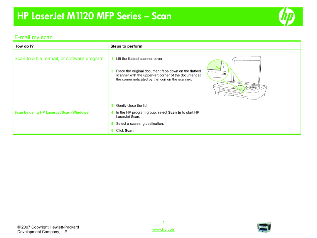 HP M1120 manual Mail my scan, Scan to a file, e-mail, or software program 