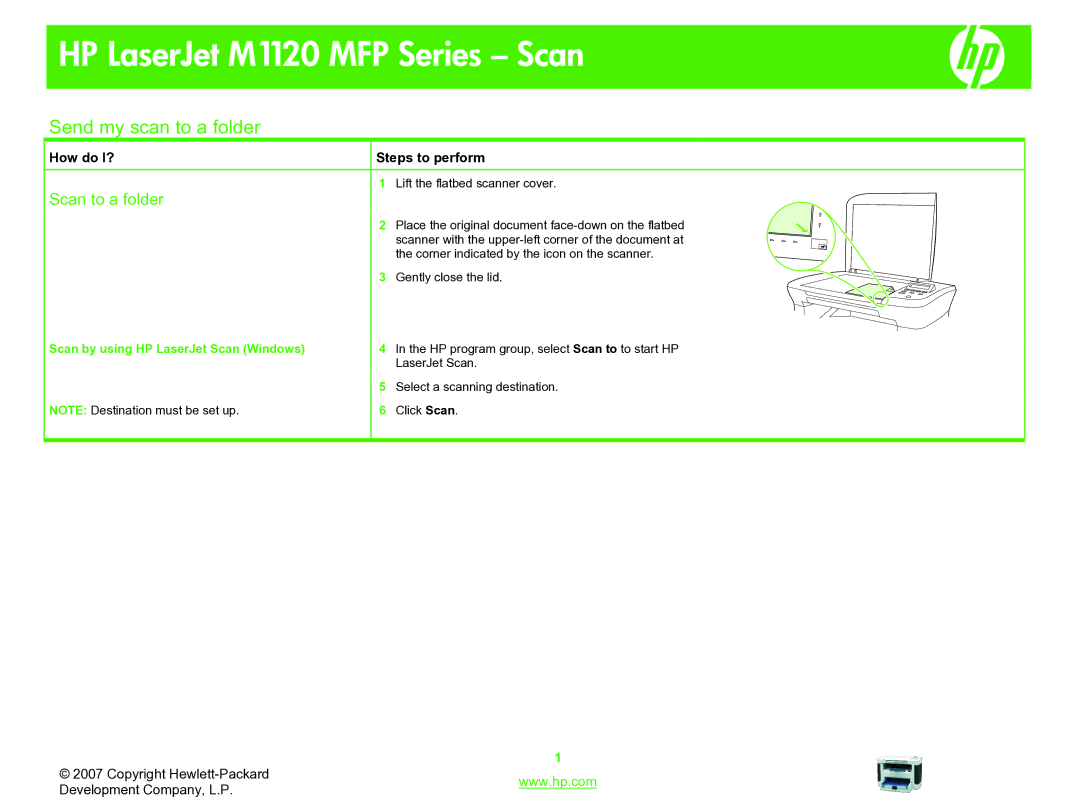 HP M1120 manual Send my scan to a folder, Scan to a folder 