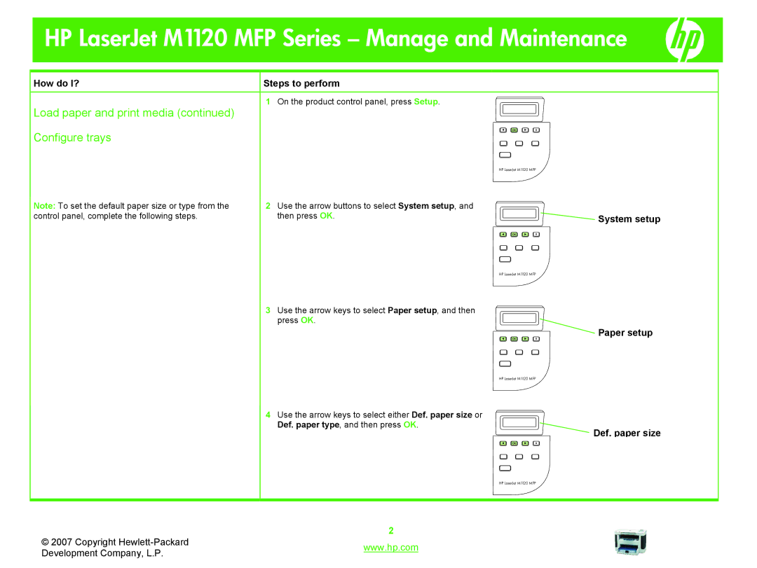 HP manual HP LaserJet M1120 MFP Series Manage and Maintenance, Load paper and print media Configure trays 