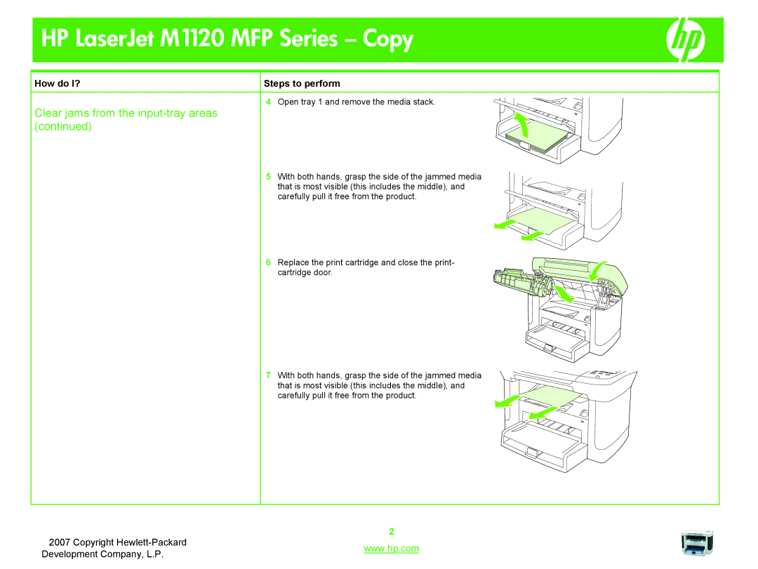 HP M1120 manual Open tray 1 and remove the media stack 