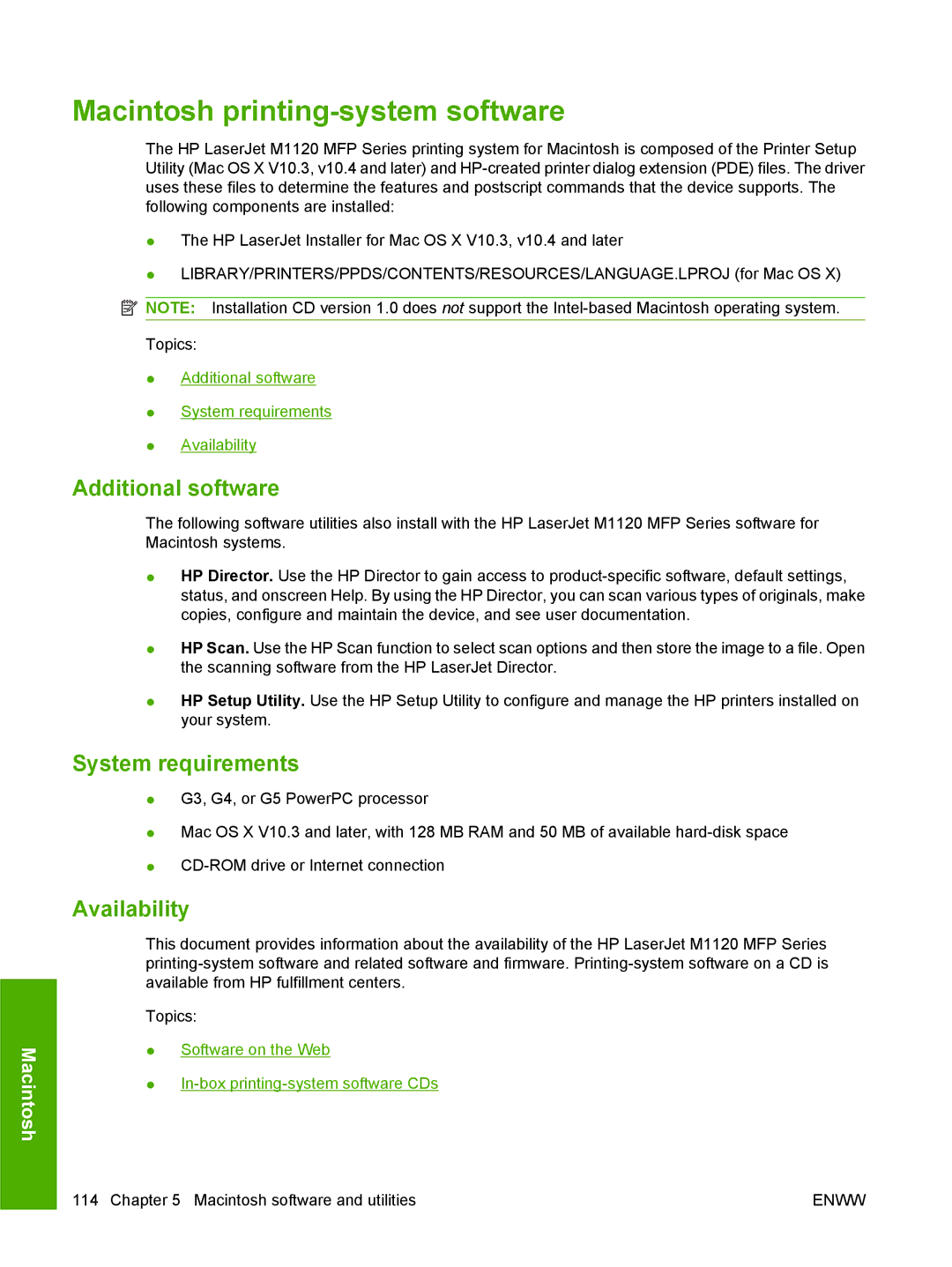 HP M1120n manual Macintosh printing-system software, Additional software, System requirements 