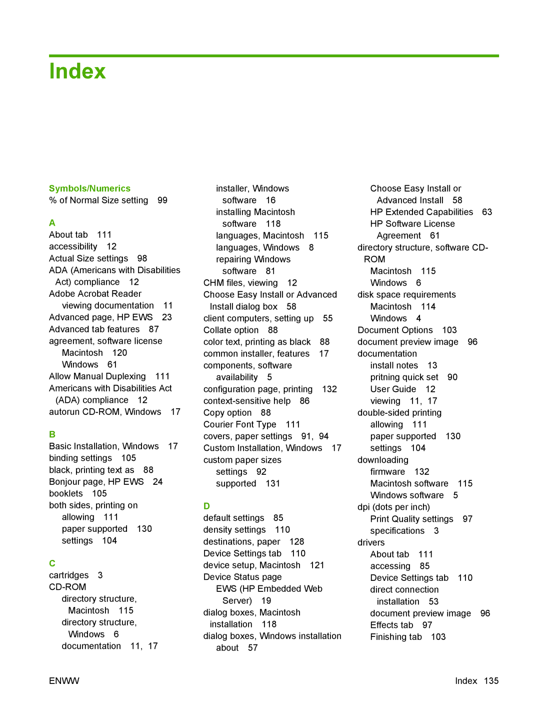 HP M1120n manual Index, Symbols/Numerics 