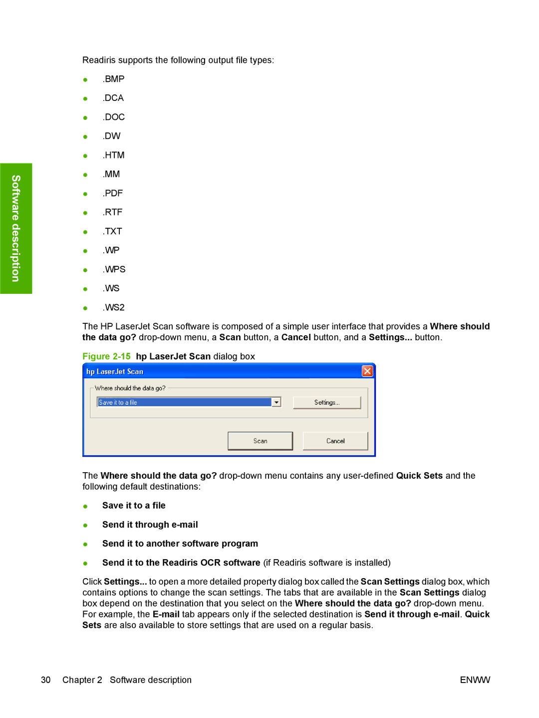 HP M1120n manual 15hp LaserJet Scan dialog box 