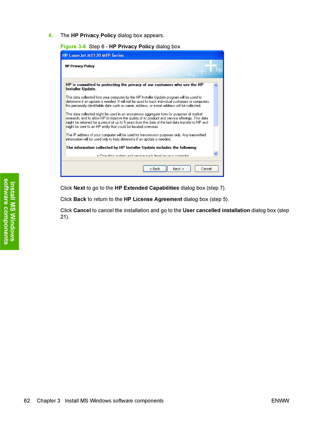 HP M1120n manual Install MS Windows software components 