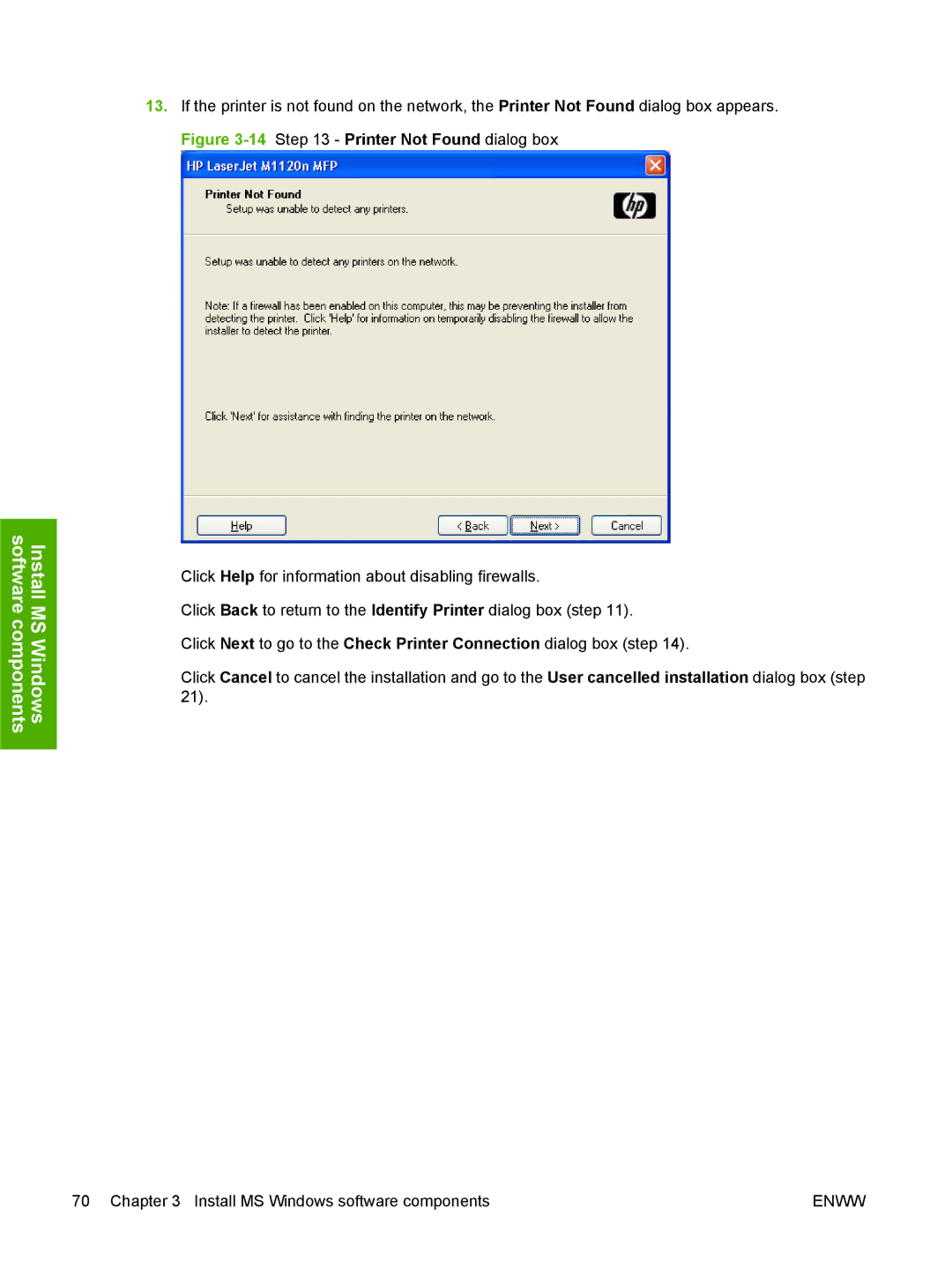 HP M1120n manual Install MS Windows software components 