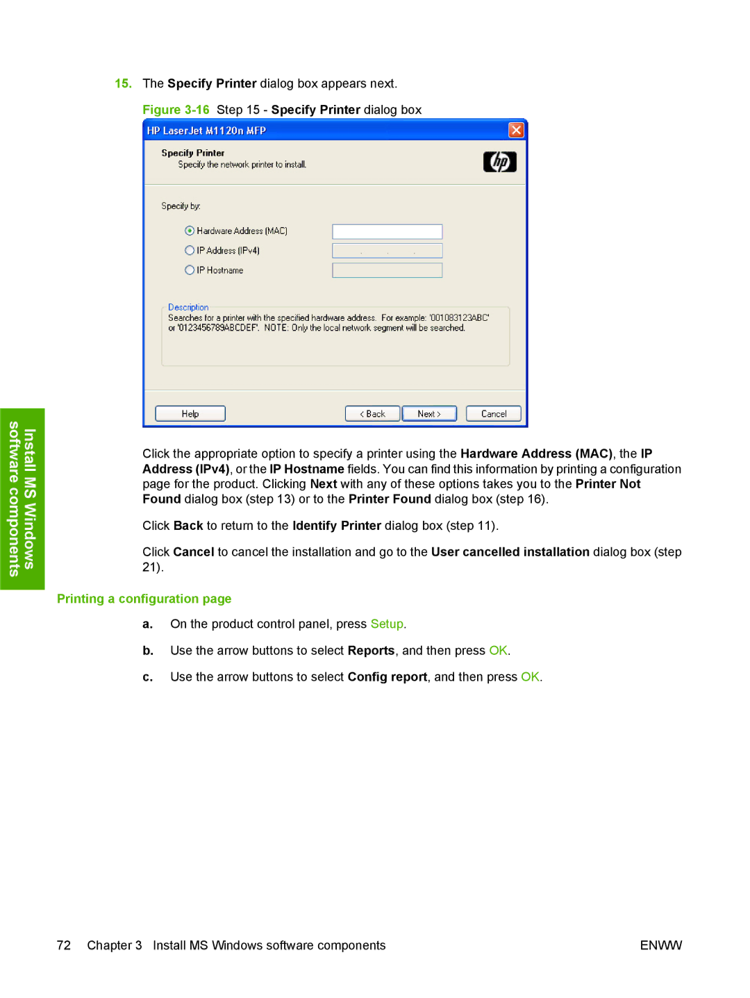 HP M1120n manual Printing a configuration 