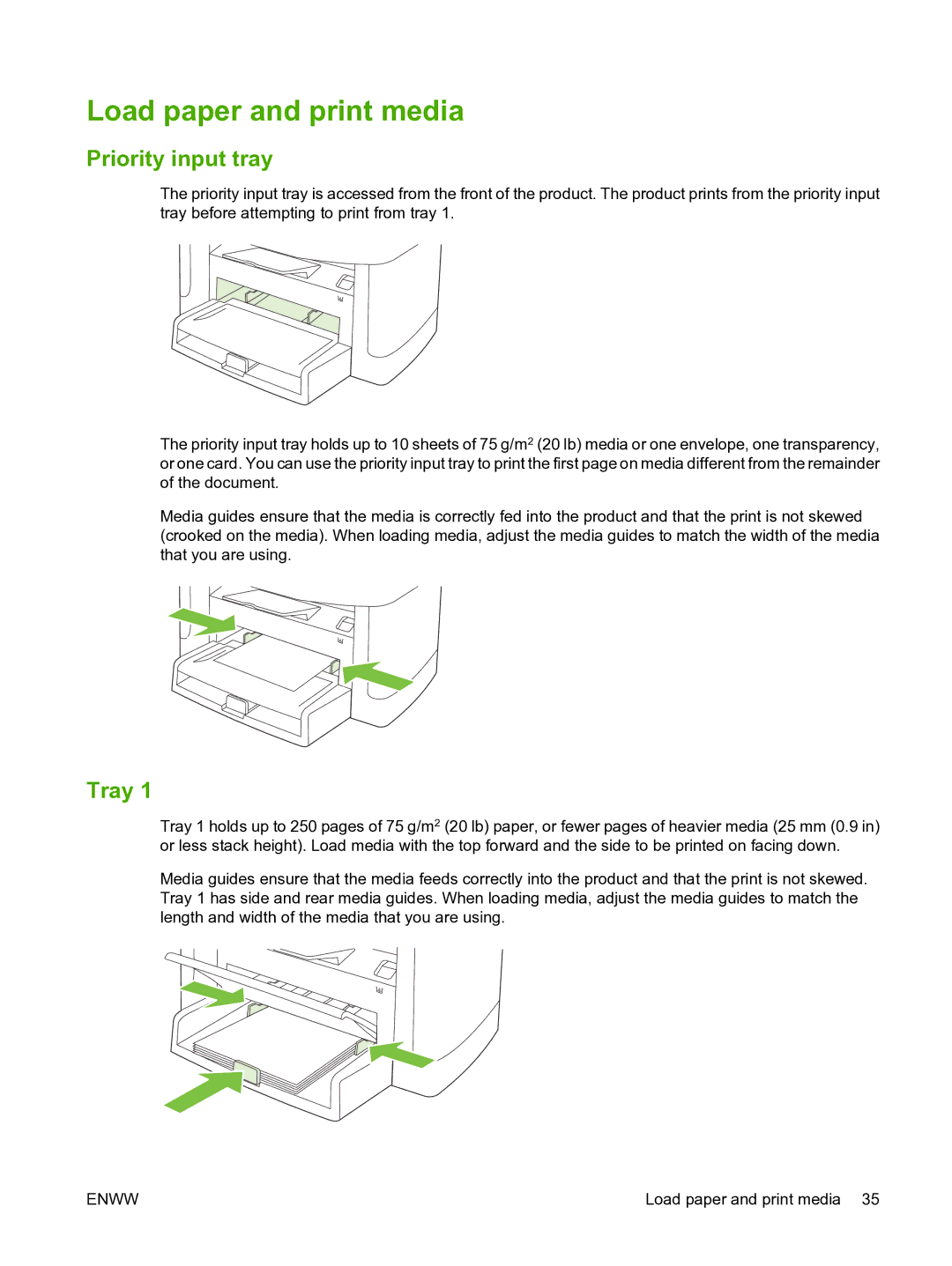 HP M1120n manual Load paper and print media, Priority input tray, Tray 