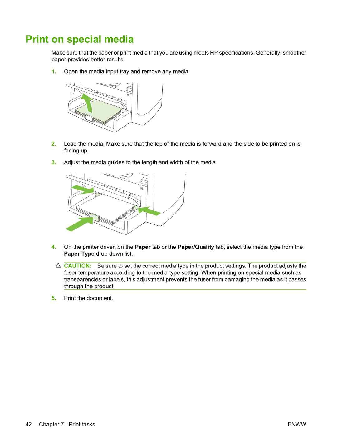 HP M1120n manual Print on special media 