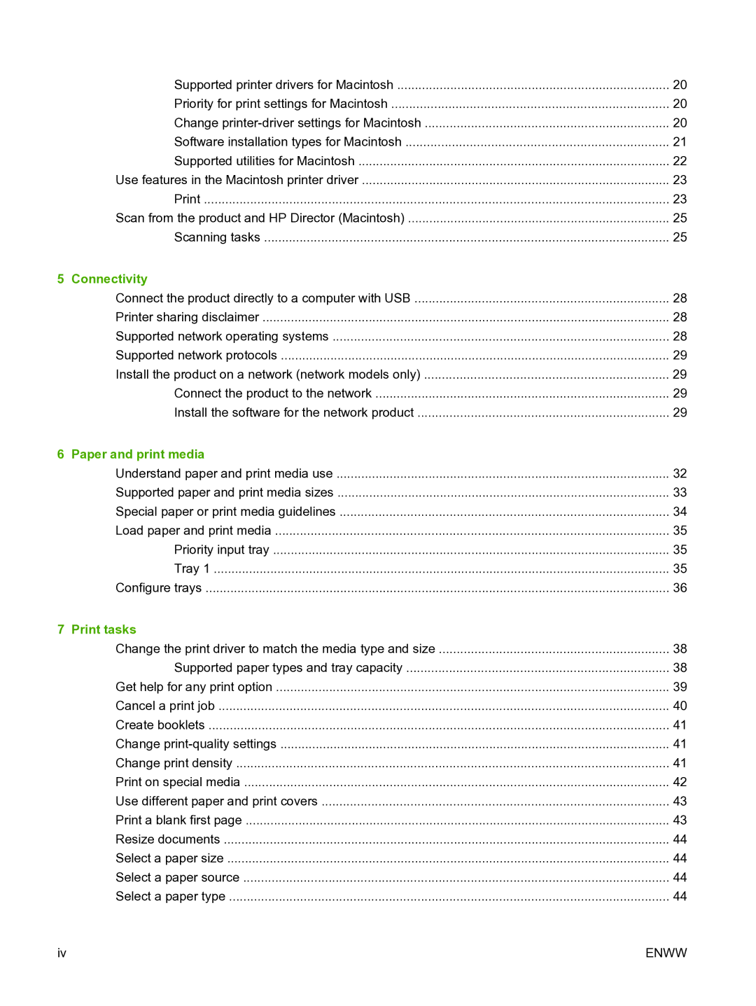 HP M1120n manual Connectivity, Paper and print media, Print tasks 