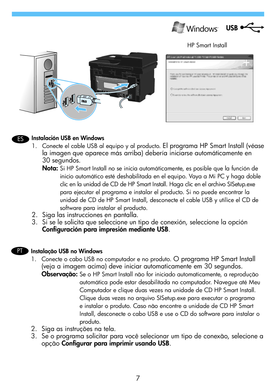 HP M1213nf manual Software para instalar el producto, PT Instalação USB no Windows, Produto 