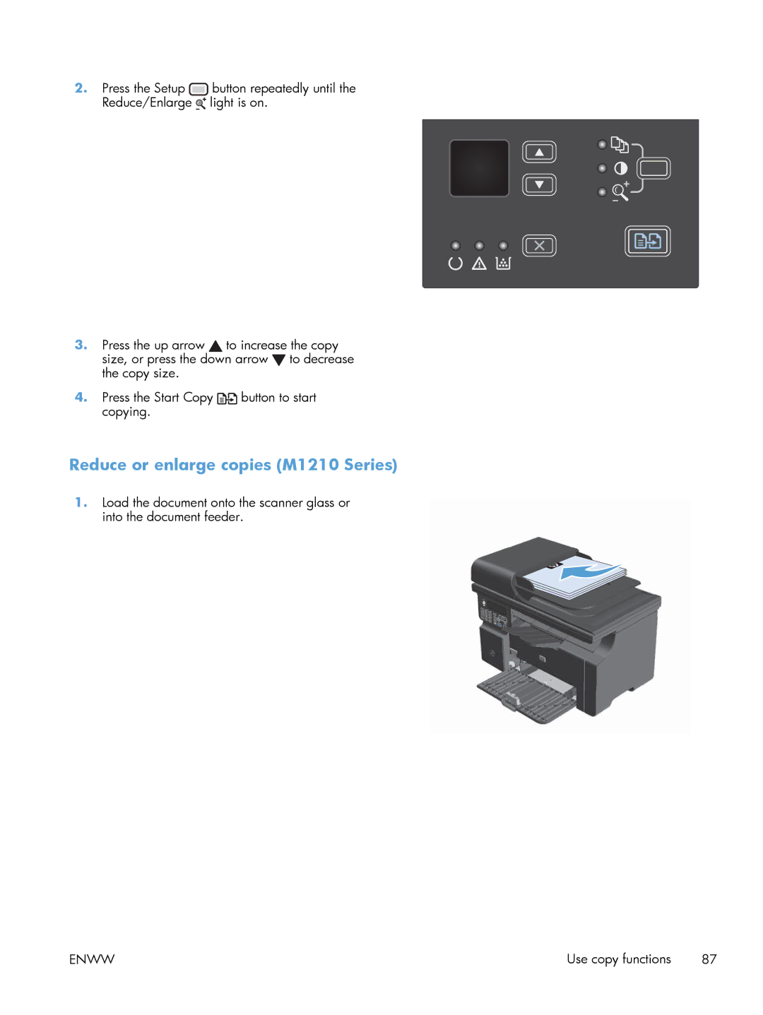 HP M1213nf, M1216nfh, M1214nfh manual Reduce or enlarge copies M1210 Series 