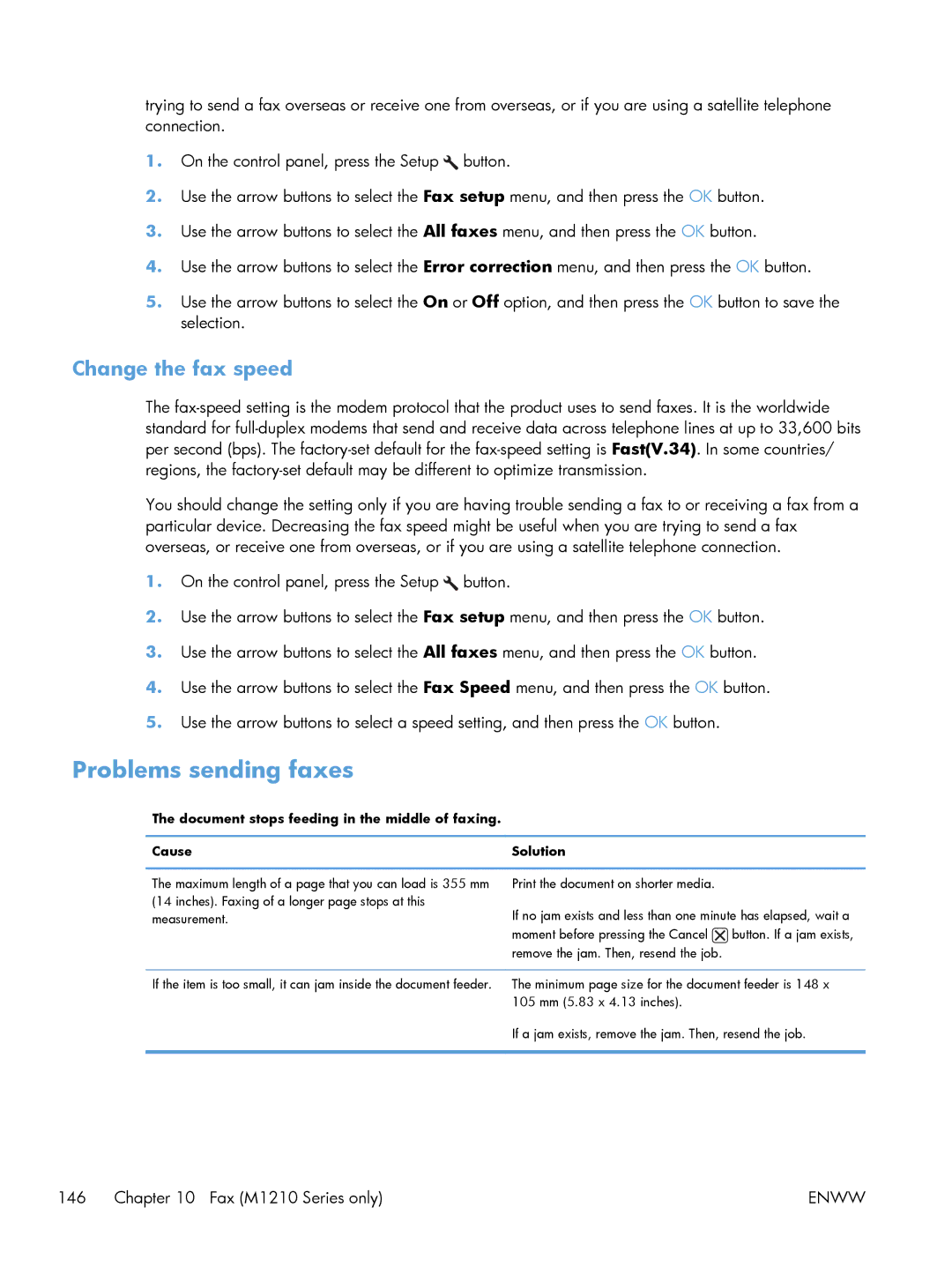 HP M1214nfh, M1216nfh, M1213nf manual Problems sending faxes, Change the fax speed 