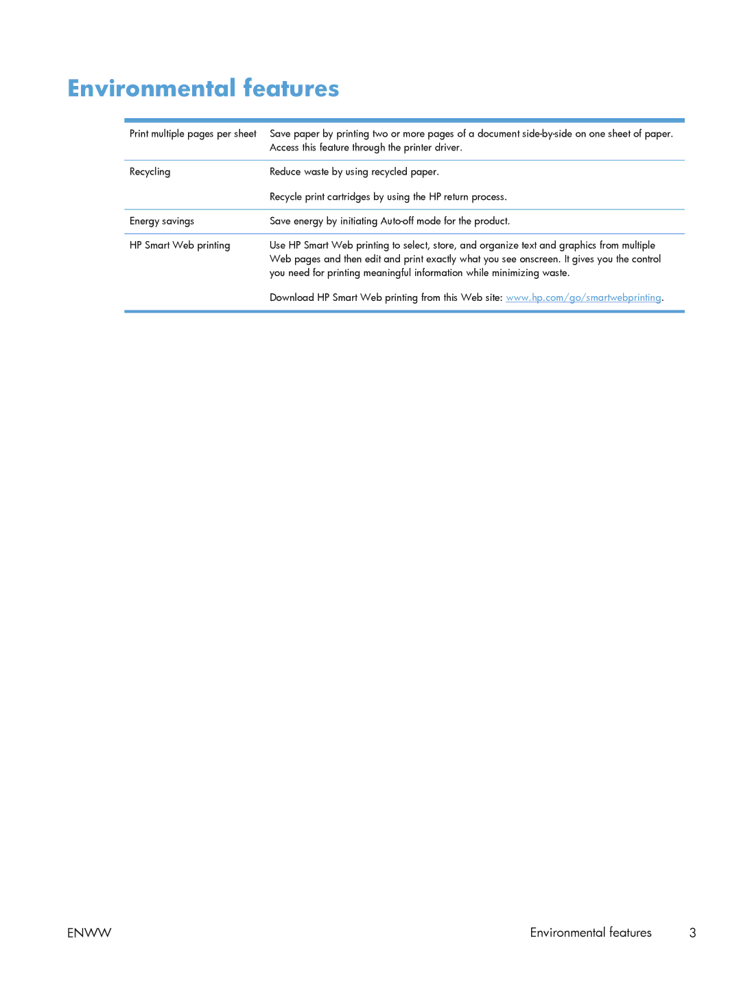 HP M1213nf, M1216nfh, M1214nfh manual Environmental features 