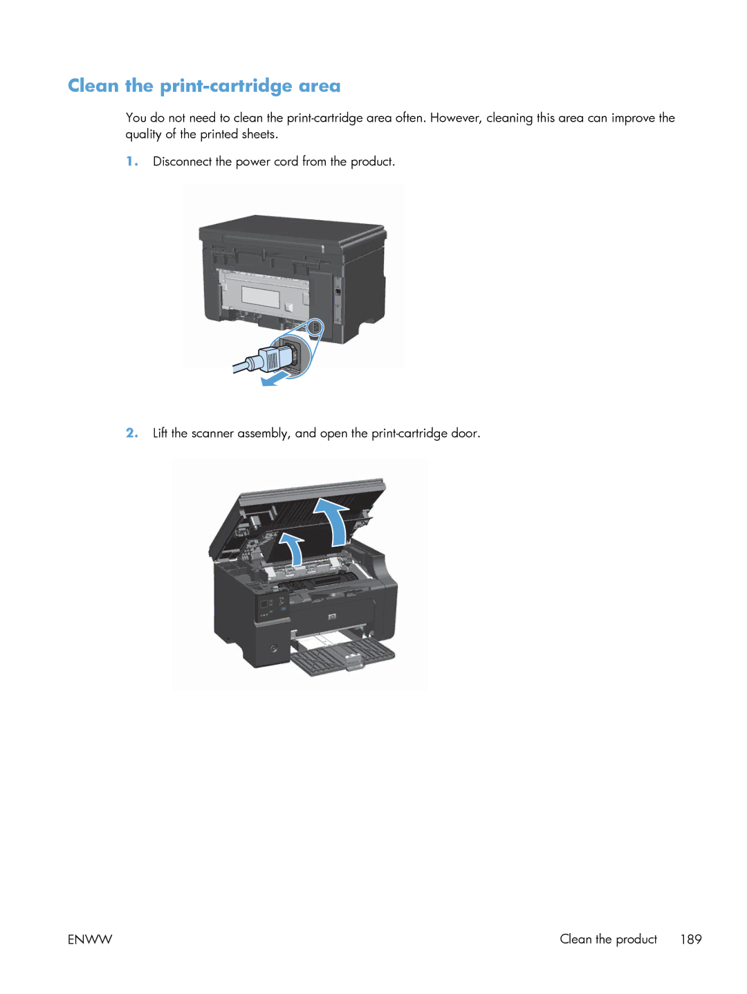 HP M1213nf, M1216nfh, M1214nfh manual Clean the print-cartridge area 