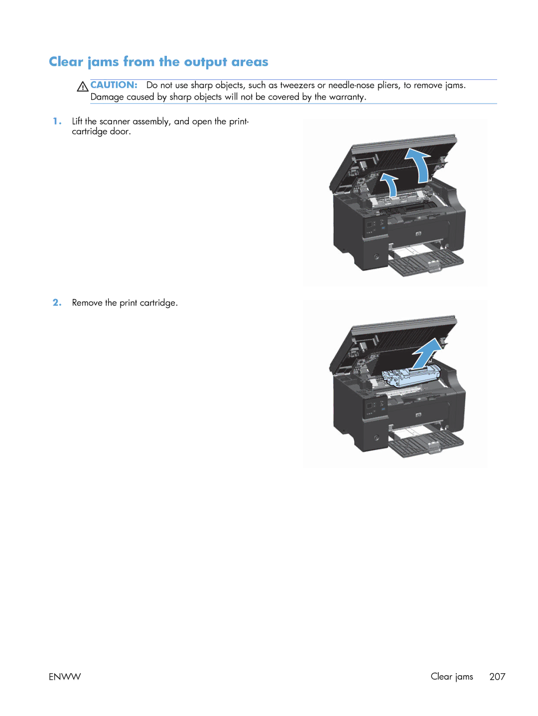 HP M1213nf, M1216nfh, M1214nfh manual Clear jams from the output areas 