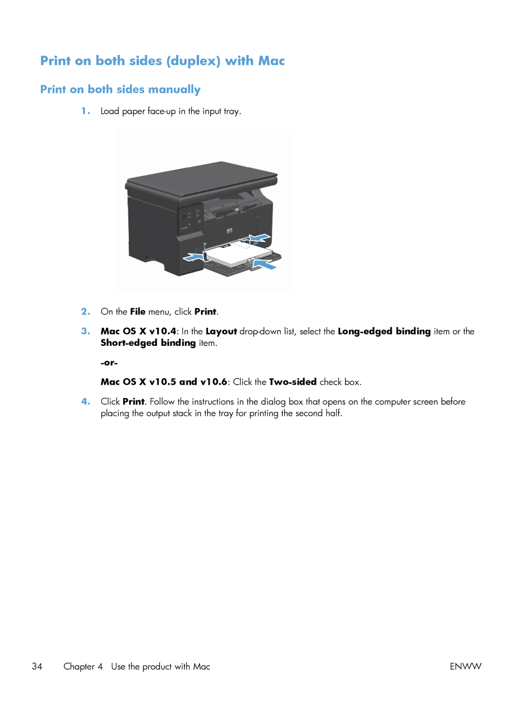 HP M1216nfh, M1214nfh, M1213nf Print on both sides duplex with Mac, Print on both sides manually 