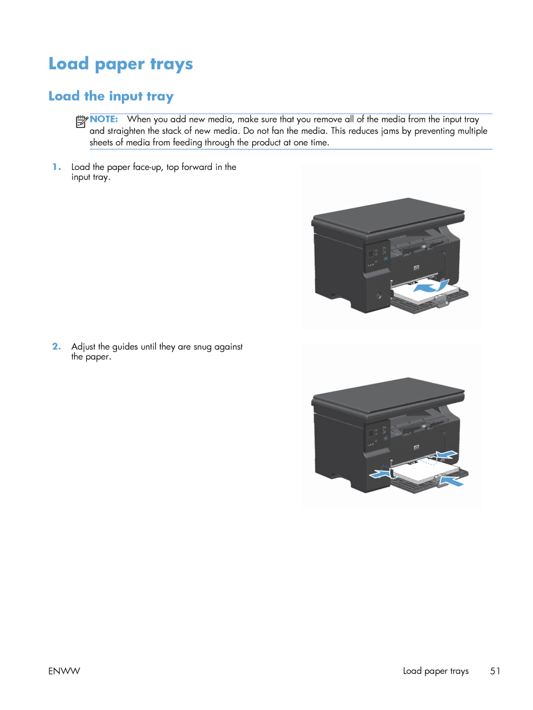 HP M1213nf, M1216nfh, M1214nfh manual Load paper trays, Load the input tray 