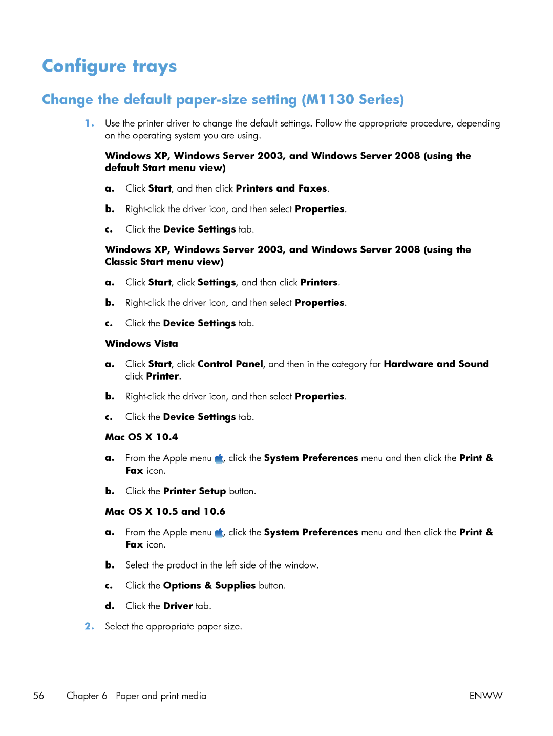 HP M1214nfh, M1216nfh, M1213nf manual Configure trays, Change the default paper-size setting M1130 Series 