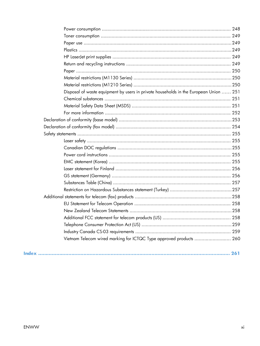 HP M1217NFW CE844A#BGJ manual Index 261 