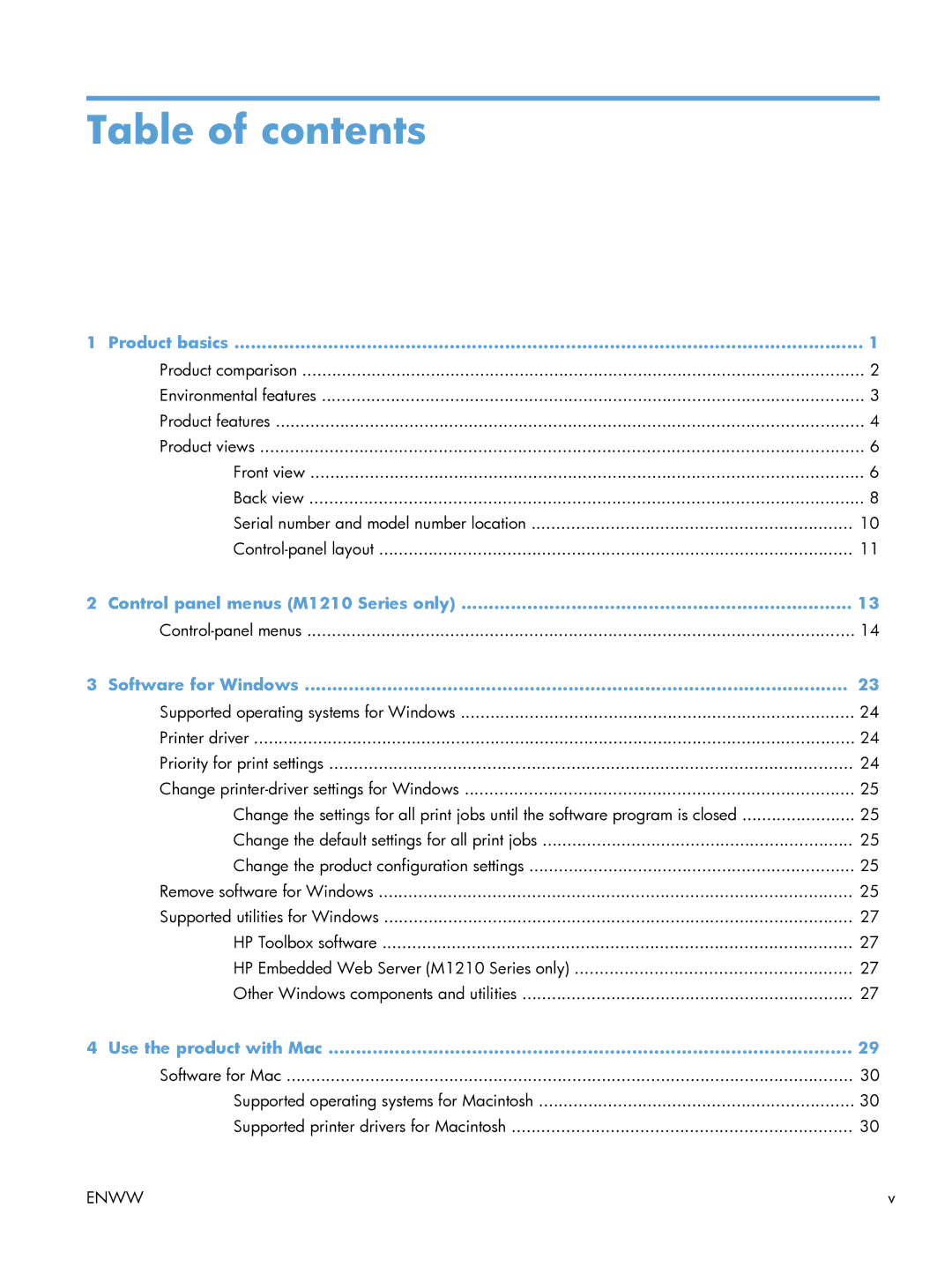 HP M1217NFW CE844A#BGJ manual Table of contents 