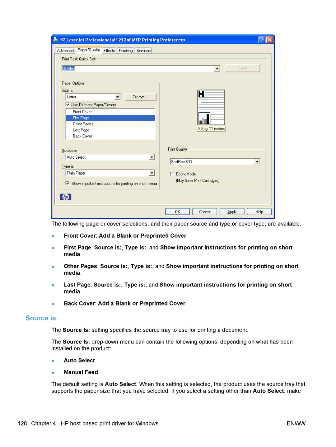 HP M1217nfw, M1216nfh, M1213nf, M1136 manual Source is, Auto Select Manual Feed 