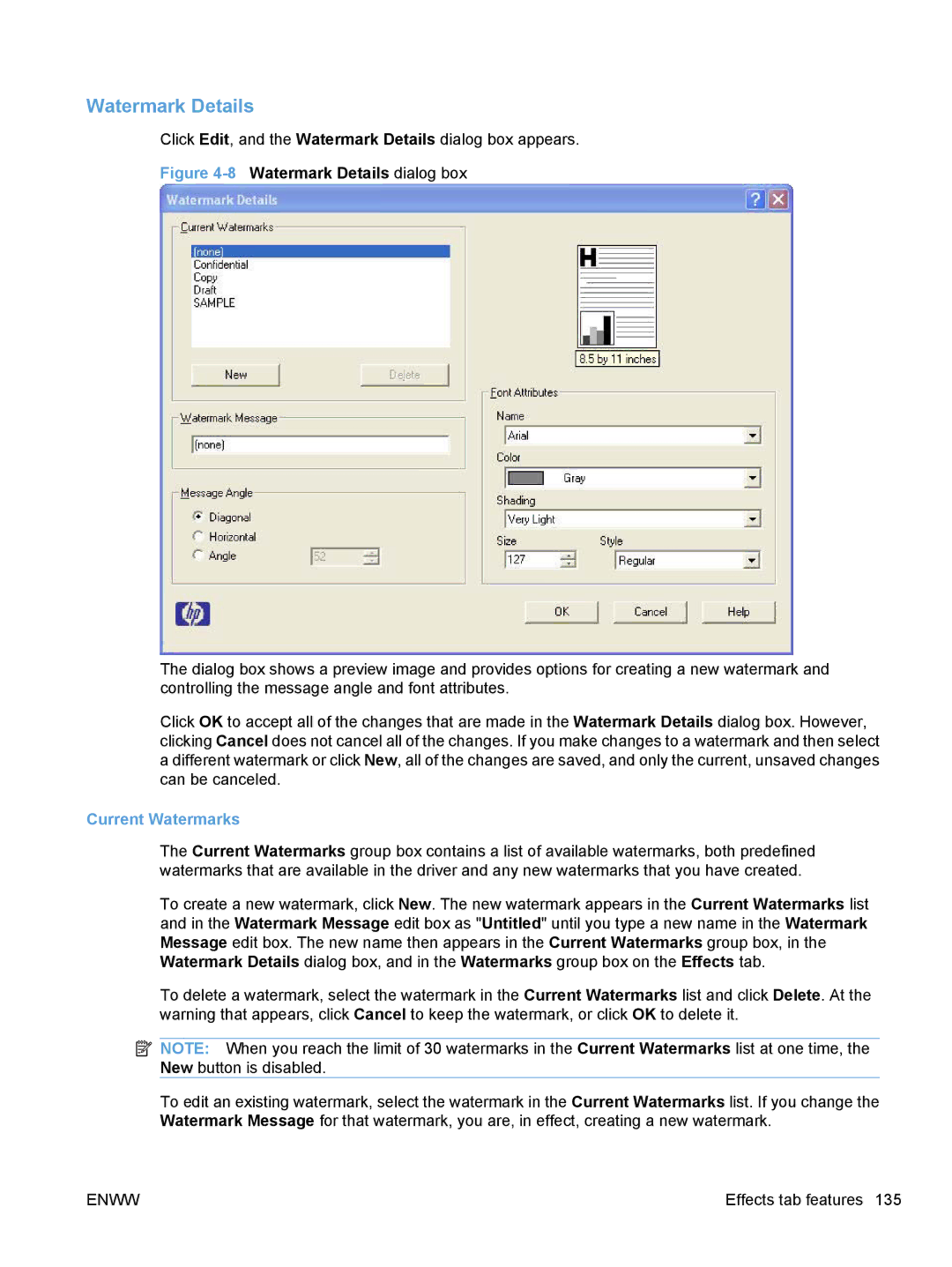 HP M1136, M1217nfw, M1216nfh, M1213nf manual Watermark Details, Current Watermarks 