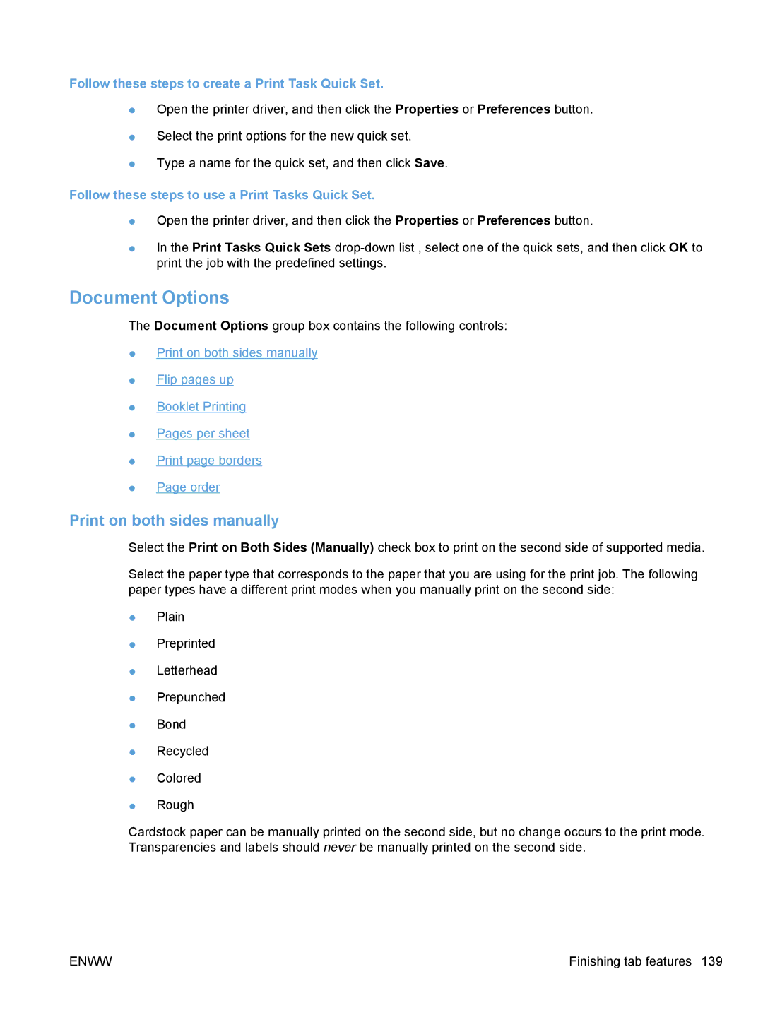 HP M1136, M1217nfw, M1216nfh, M1213nf Document Options, Print on both sides manually 