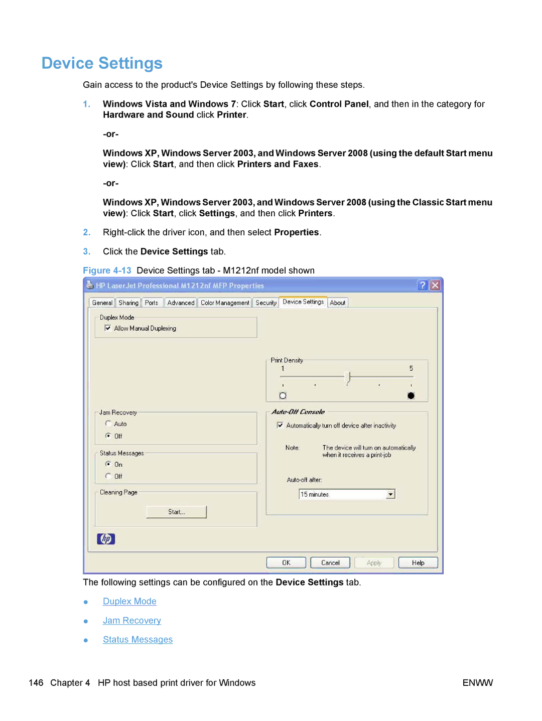 HP M1213nf, M1217nfw, M1216nfh, M1136 manual Click the Device Settings tab 