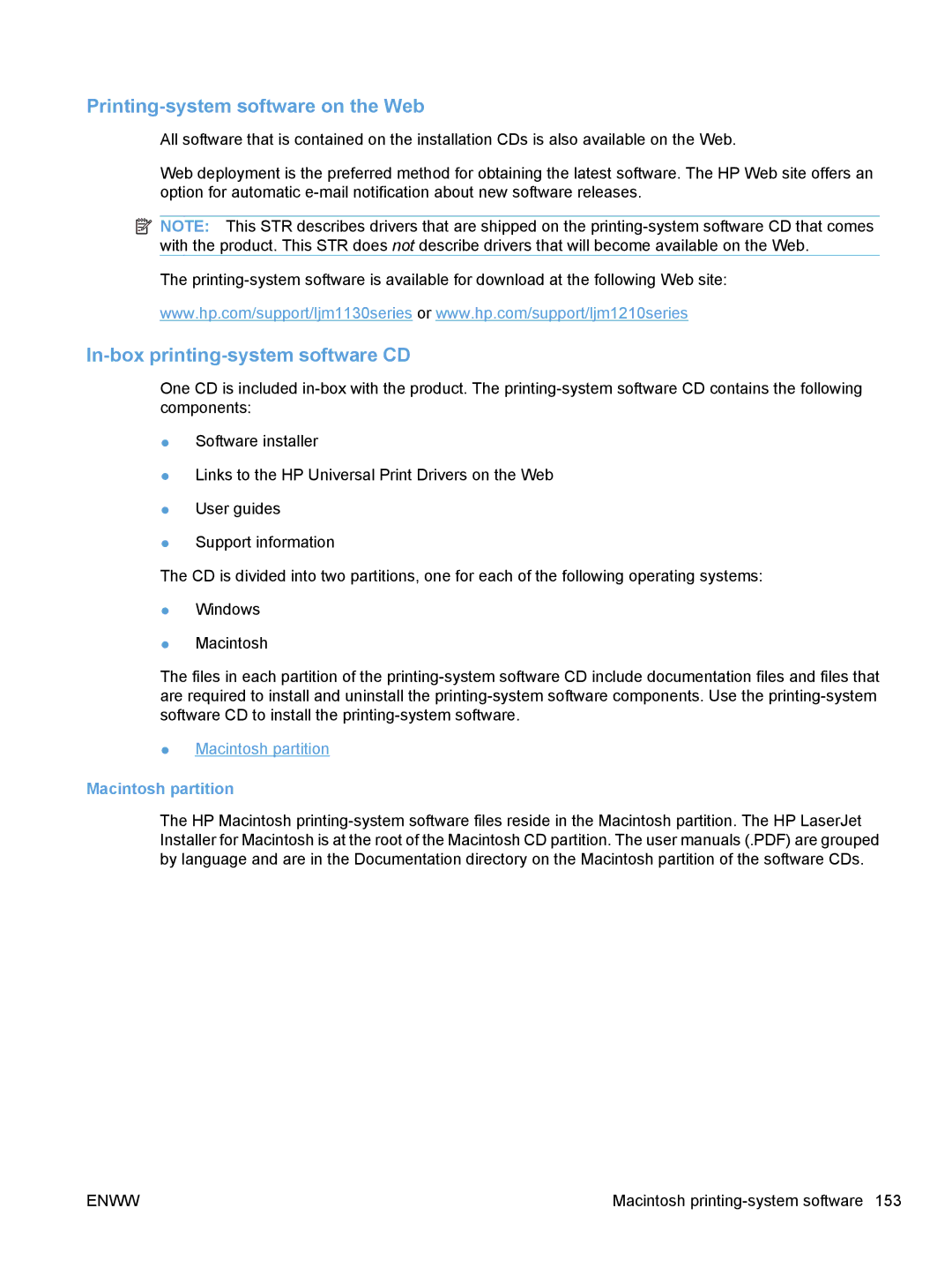 HP M1216nfh, M1217nfw, M1213nf, M1136 manual Printing-system software on the Web, Macintosh partition 