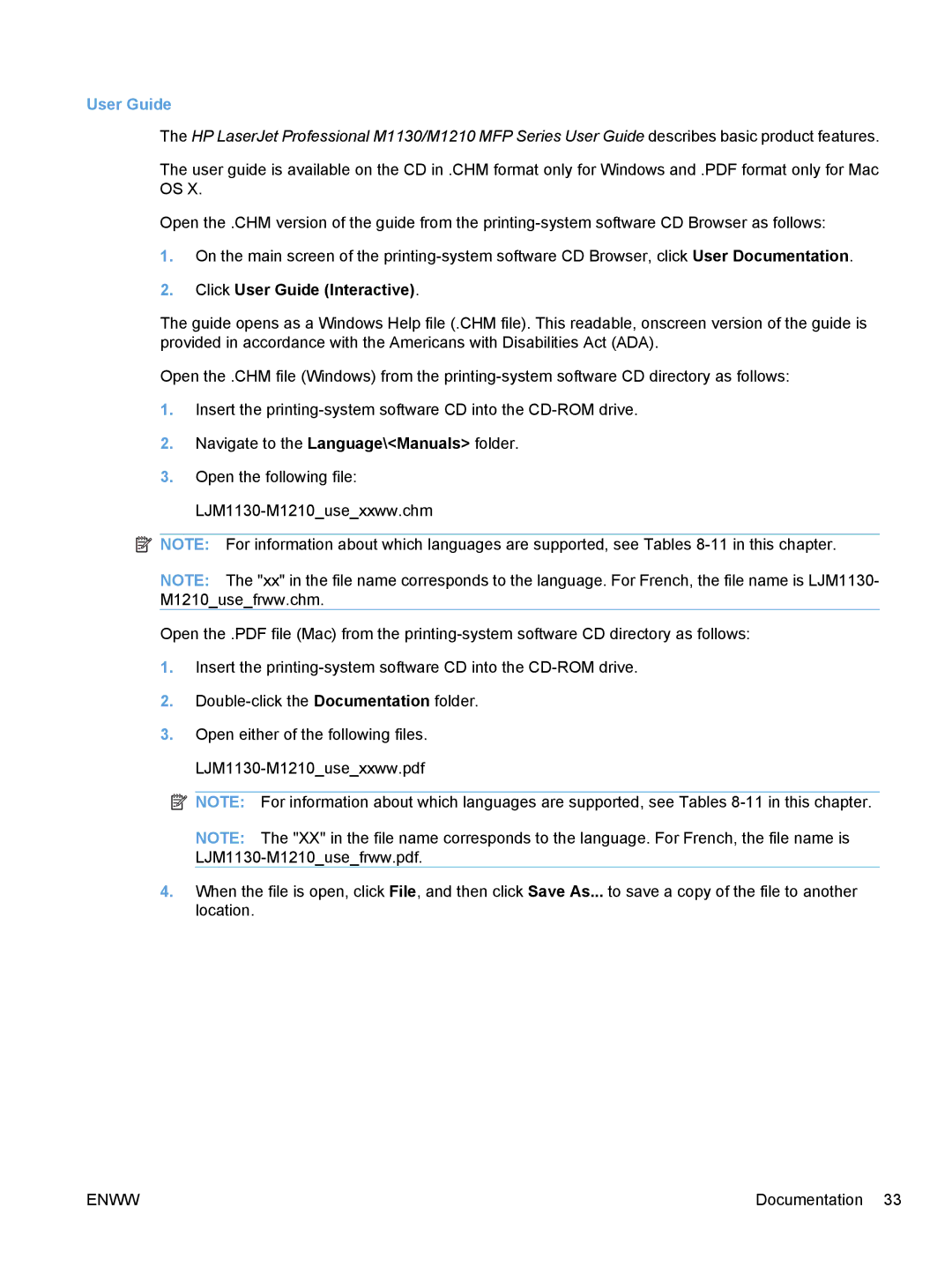 HP M1216nfh, M1217nfw, M1213nf, M1136 manual Click User Guide Interactive 