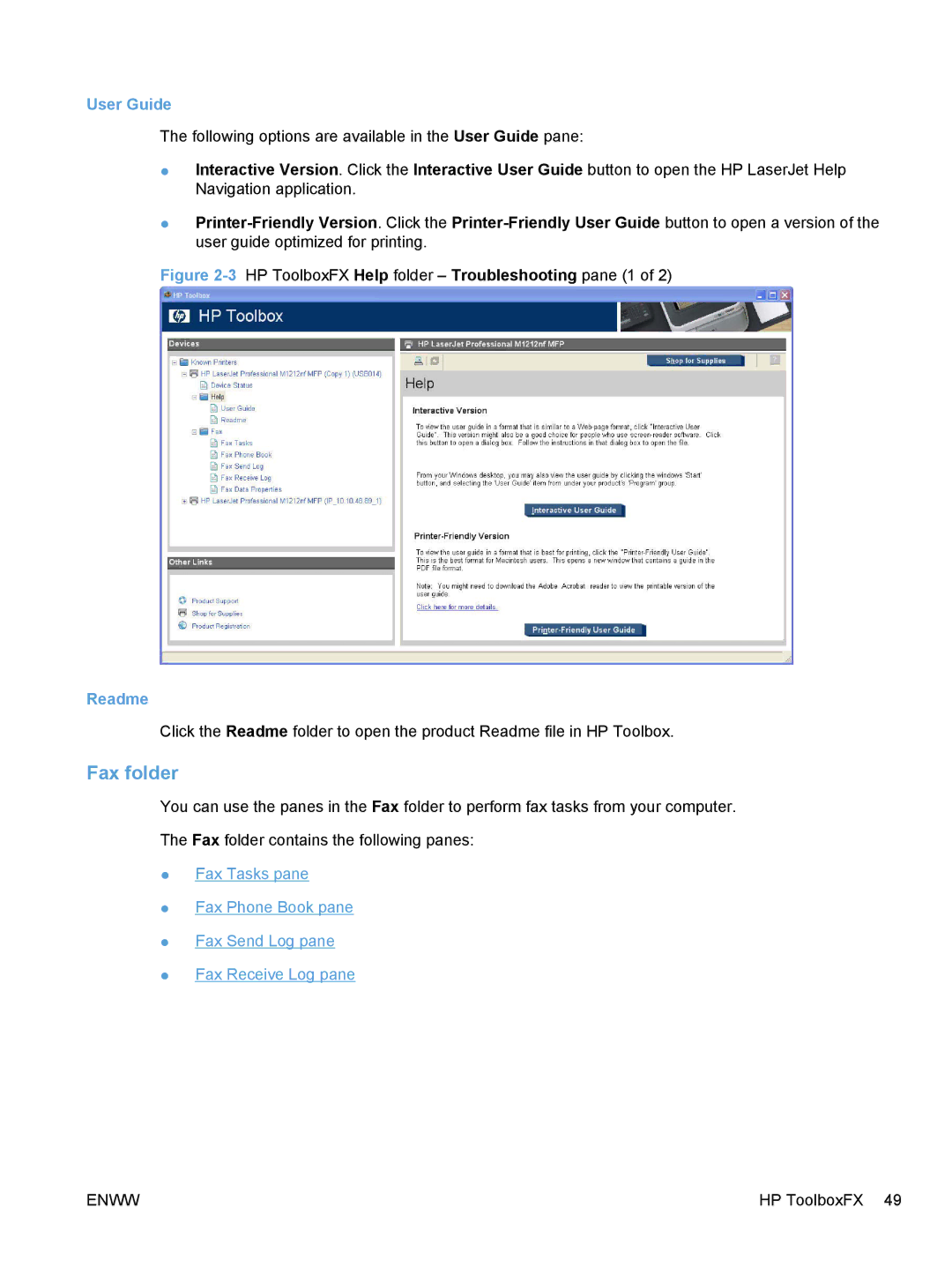 HP M1216nfh, M1217nfw, M1213nf, M1136 manual Fax folder, Readme 