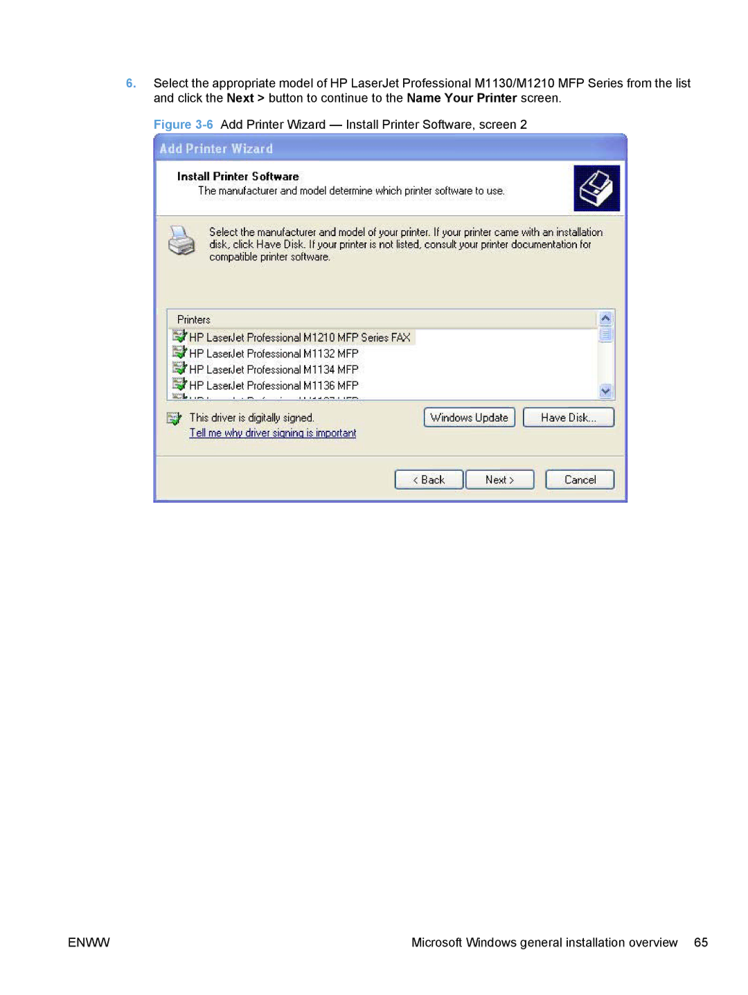 HP M1216nfh, M1217nfw, M1213nf, M1136 manual 6Add Printer Wizard Install Printer Software, screen 