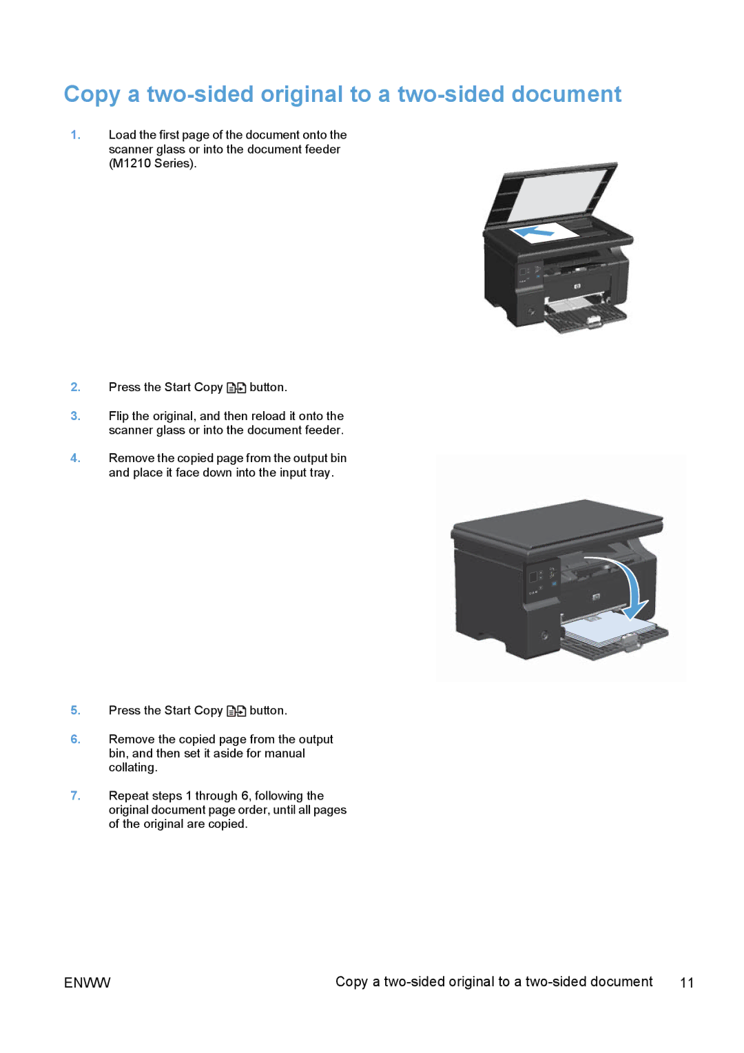 HP M1132, M1217nfw, M1216nfh, M1214nfh, M1213nf, M1136 manual Copy a two-sided original to a two-sided document 