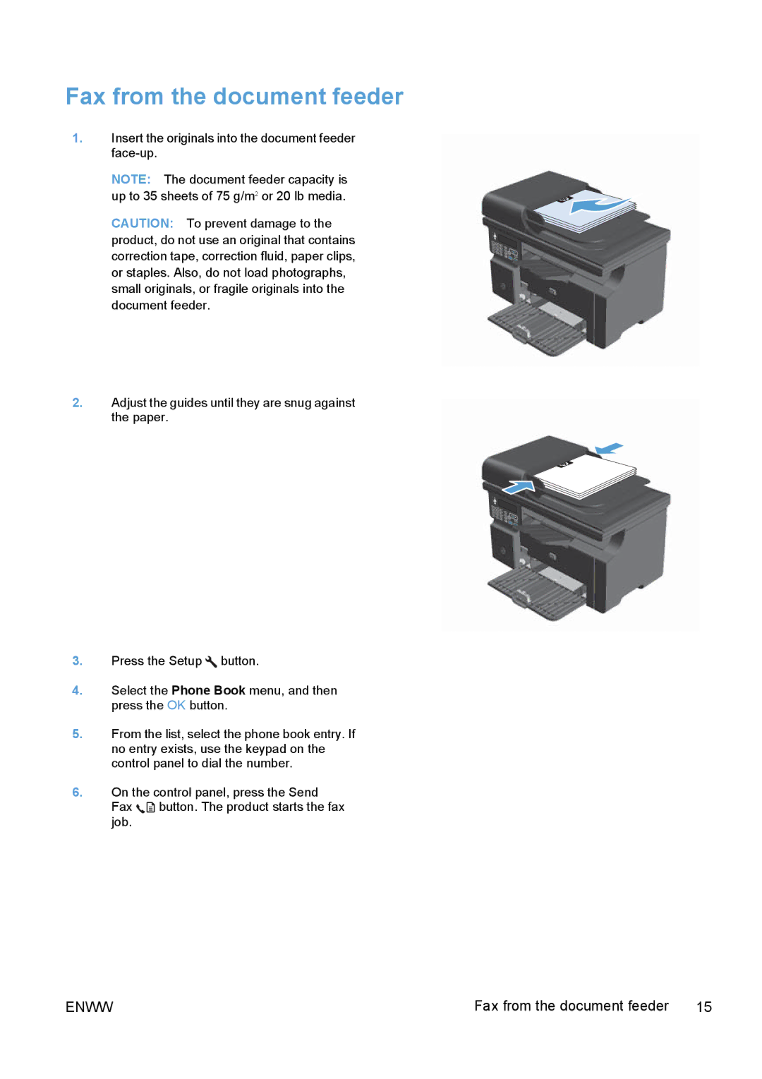 HP M1213nf, M1217nfw, M1216nfh, M1214nfh, M1136, M1132 manual Fax from the document feeder 