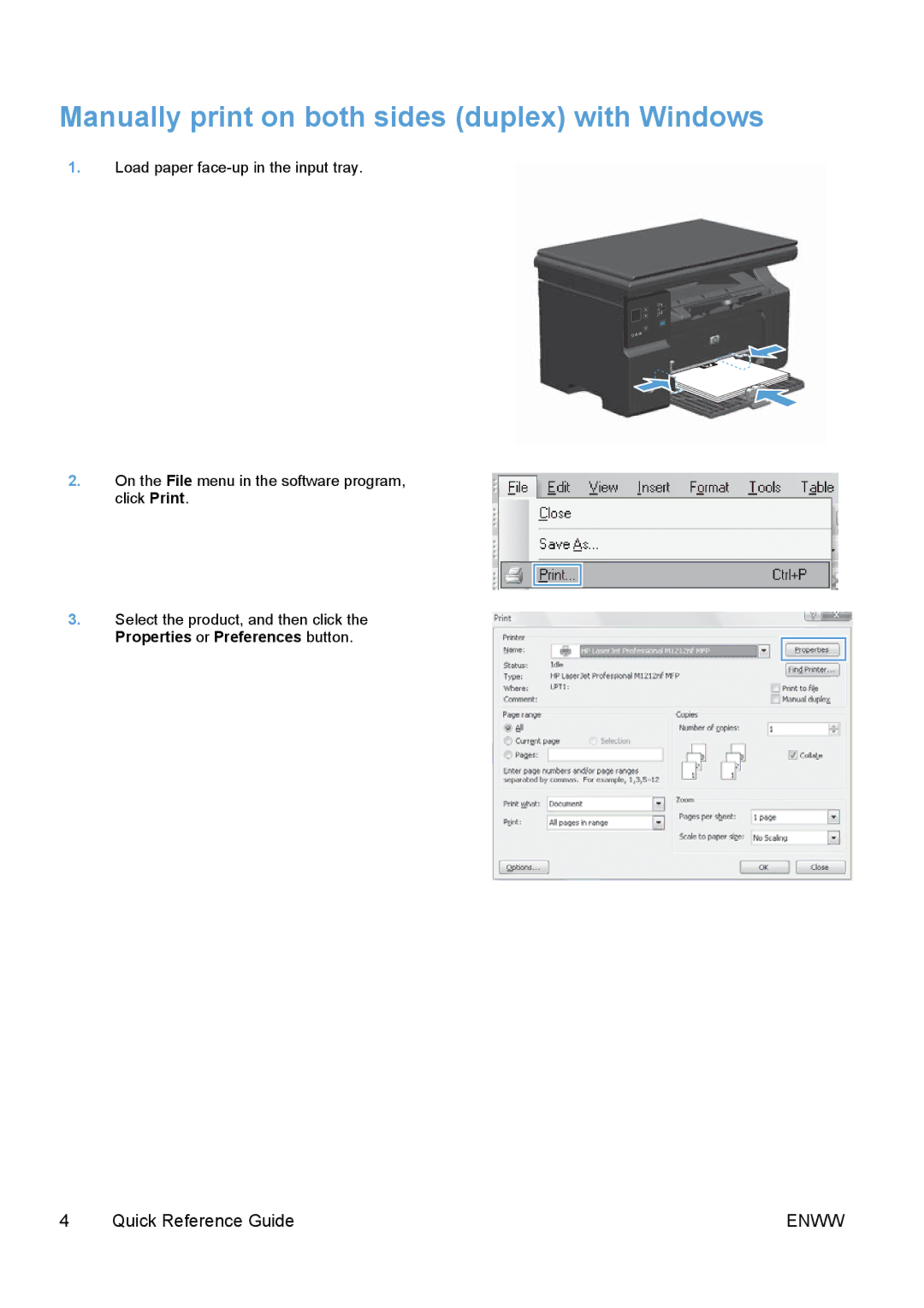 HP M1136, M1217nfw, M1216nfh, M1214nfh, M1213nf, M1132 manual Manually print on both sides duplex with Windows 