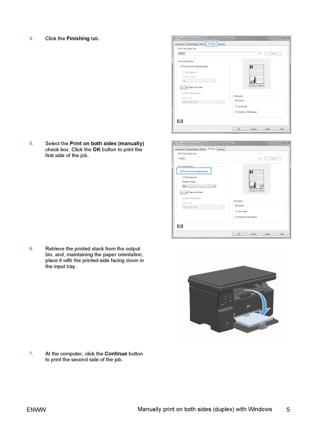 HP M1132, M1217nfw, M1216nfh, M1214nfh, M1213nf, M1136 manual Manually print on both sides duplex with Windows 