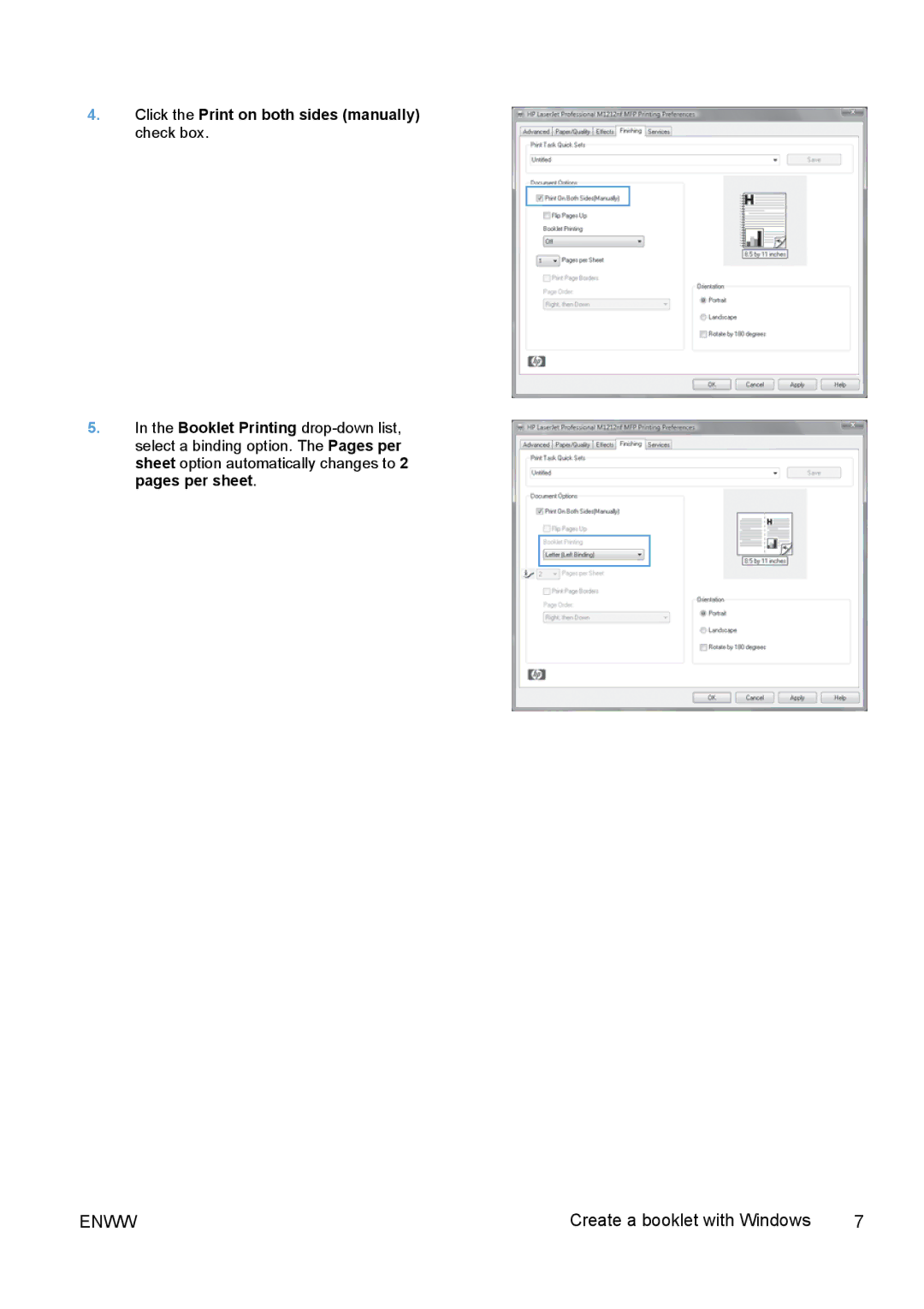 HP M1216nfh, M1217nfw, M1214nfh, M1213nf, M1136, M1132 manual Create a booklet with Windows 