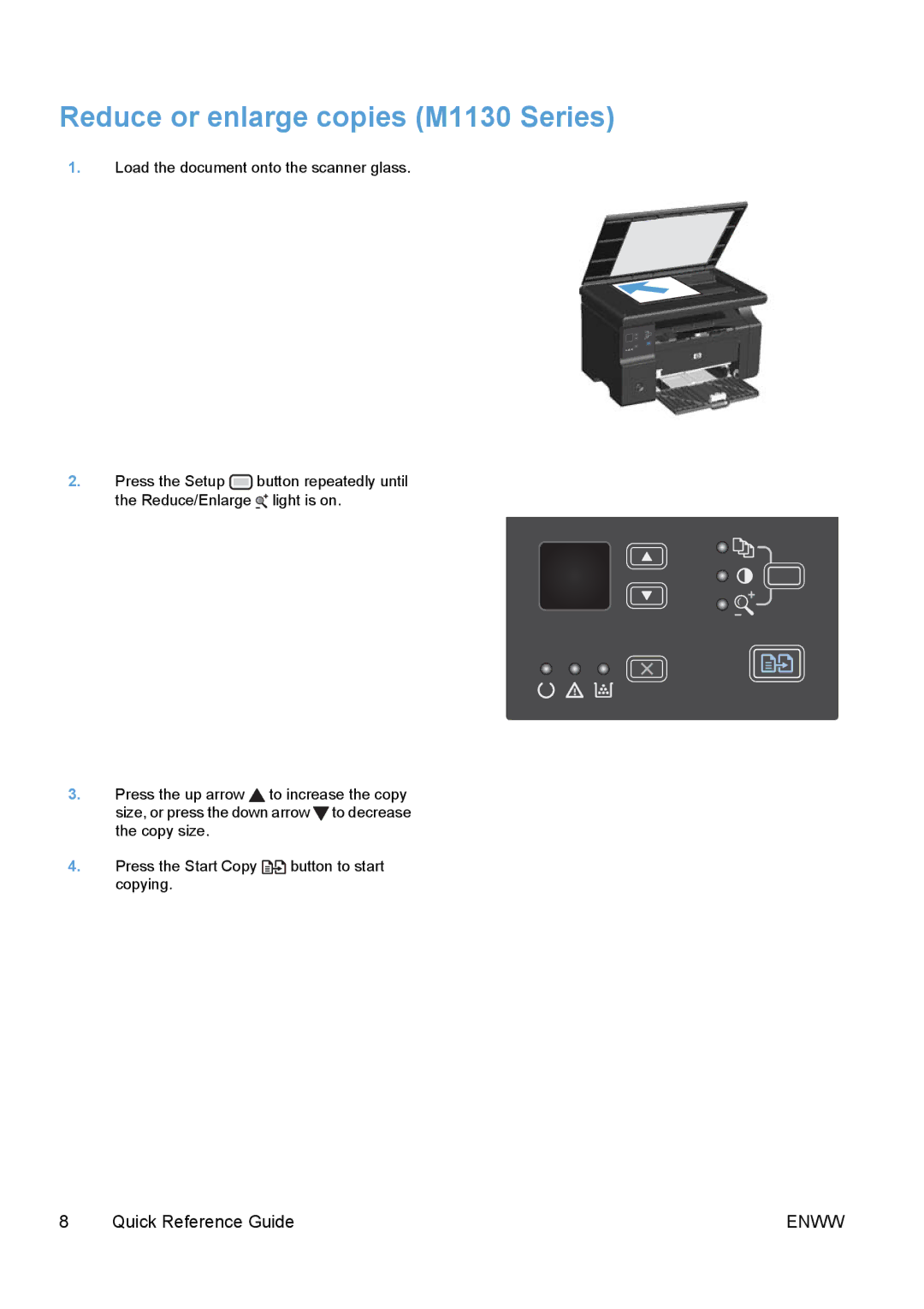 HP M1214nfh, M1217nfw, M1216nfh, M1213nf, M1136, M1132 manual Reduce or enlarge copies M1130 Series 