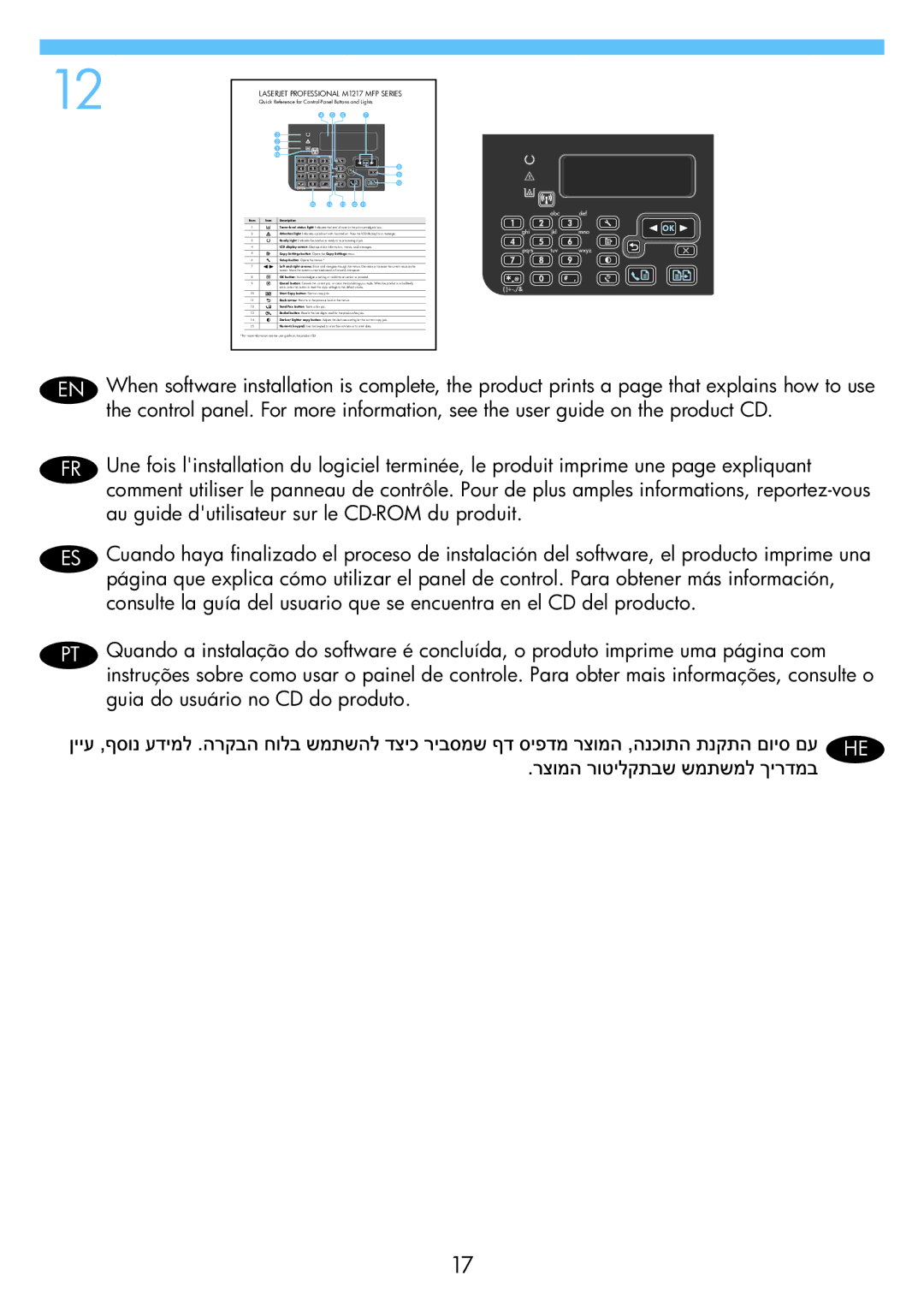 HP M1217nfw manual Guia do usuário no CD do produto, Laserjet Professional M1217 MFP Series 