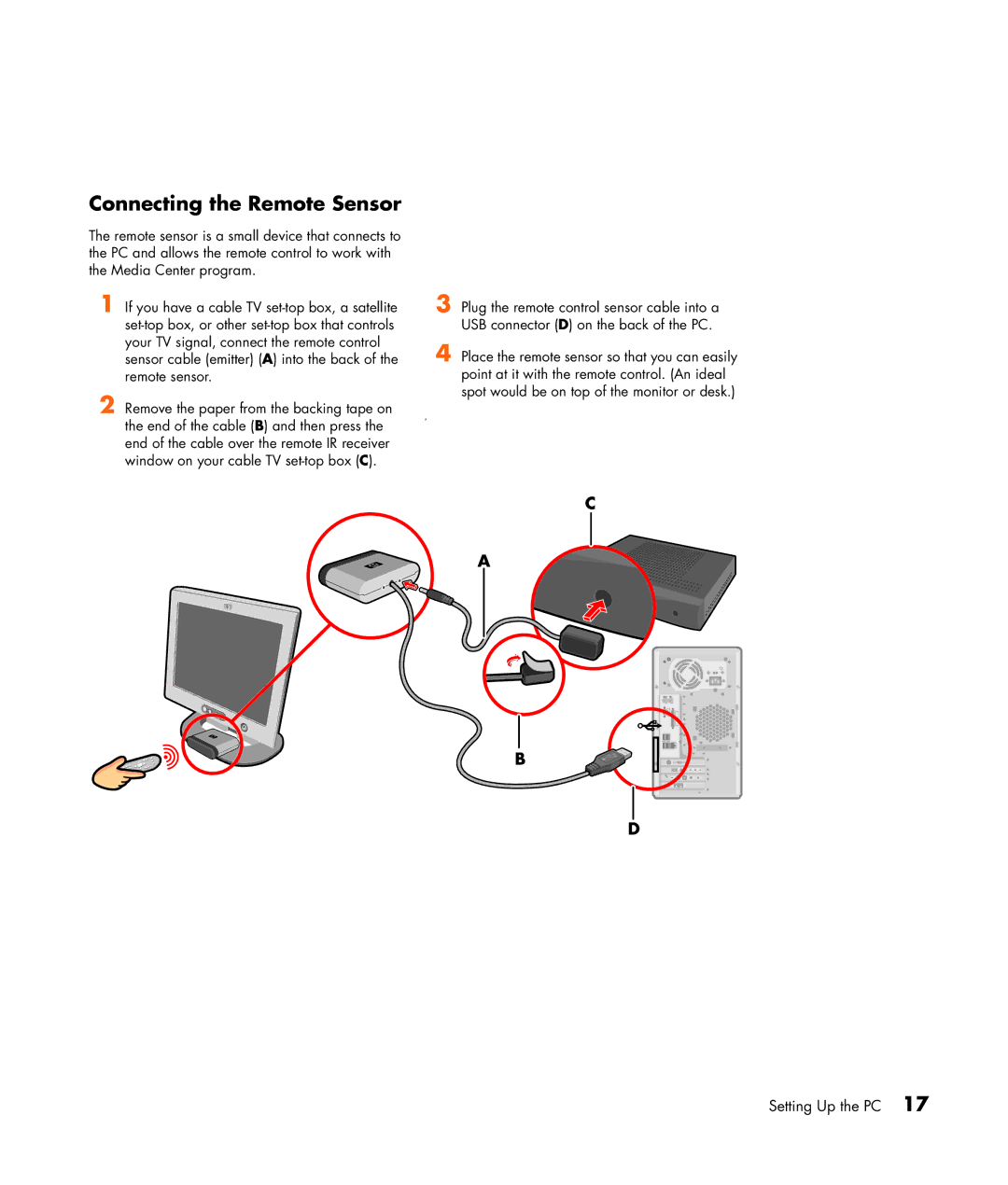 HP m1050y (PJ720AV), m1299a, m1050e (PU061AV), m1050y (PU060AV), m1050e (PJ622AV), m1297c, m1297a Connecting the Remote Sensor 