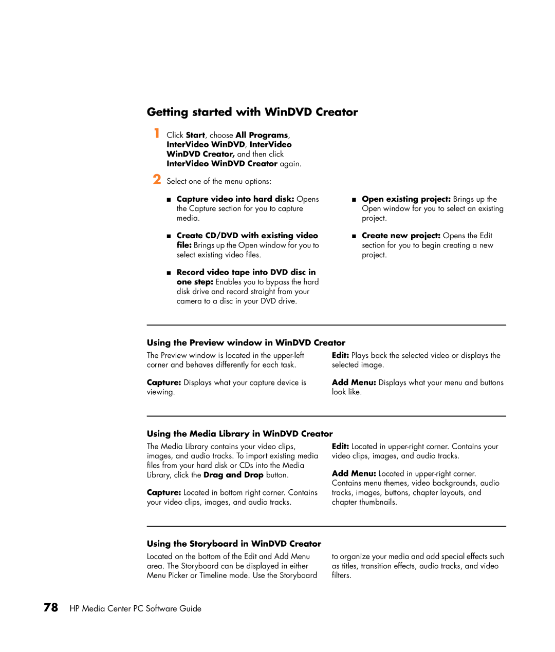 HP m1295c, m1299a, m1050y (PJ720AV), m1297c Getting started with WinDVD Creator, Using the Preview window in WinDVD Creator 