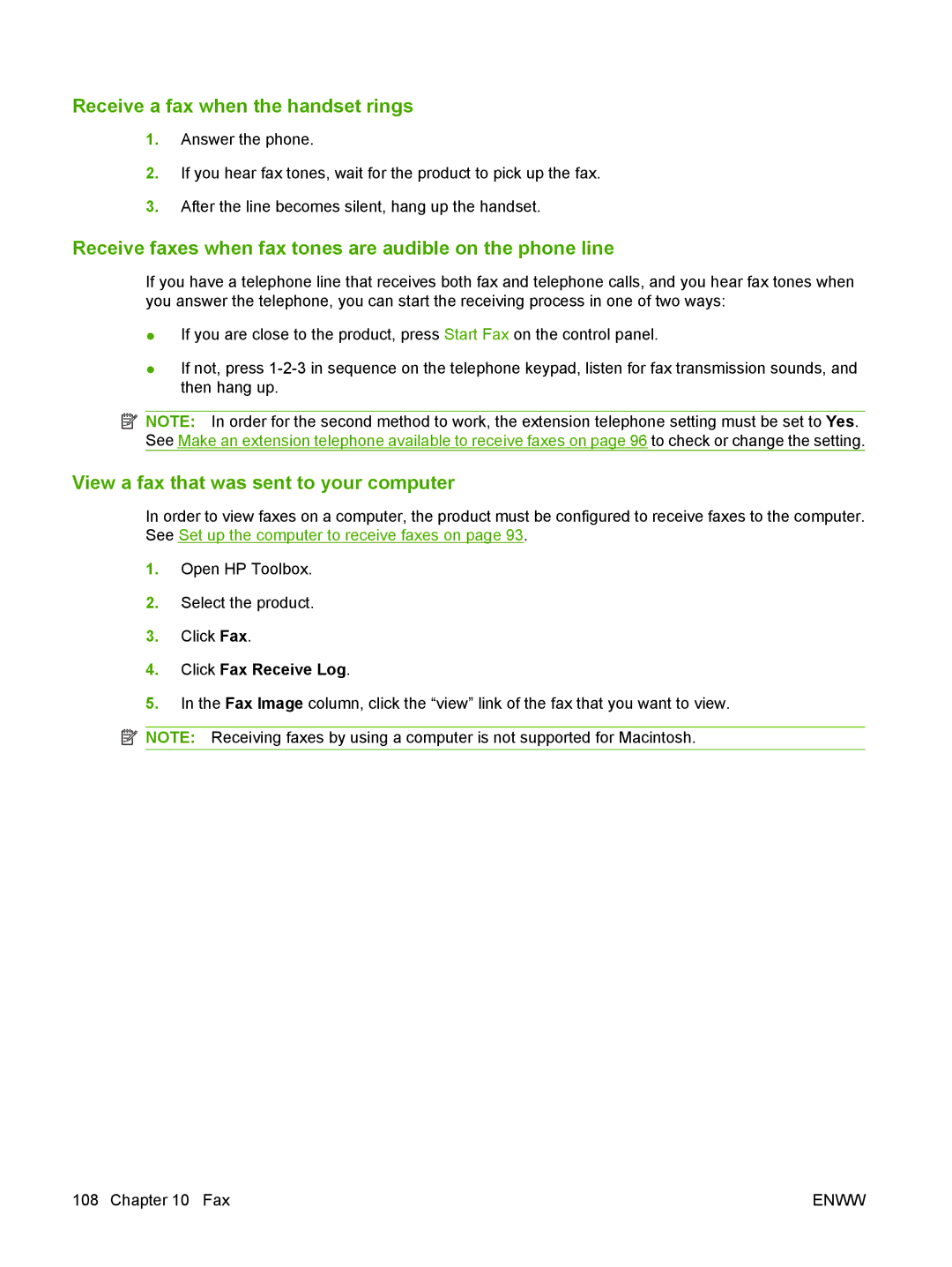 HP M1300 manual Receive a fax when the handset rings, Receive faxes when fax tones are audible on the phone line 