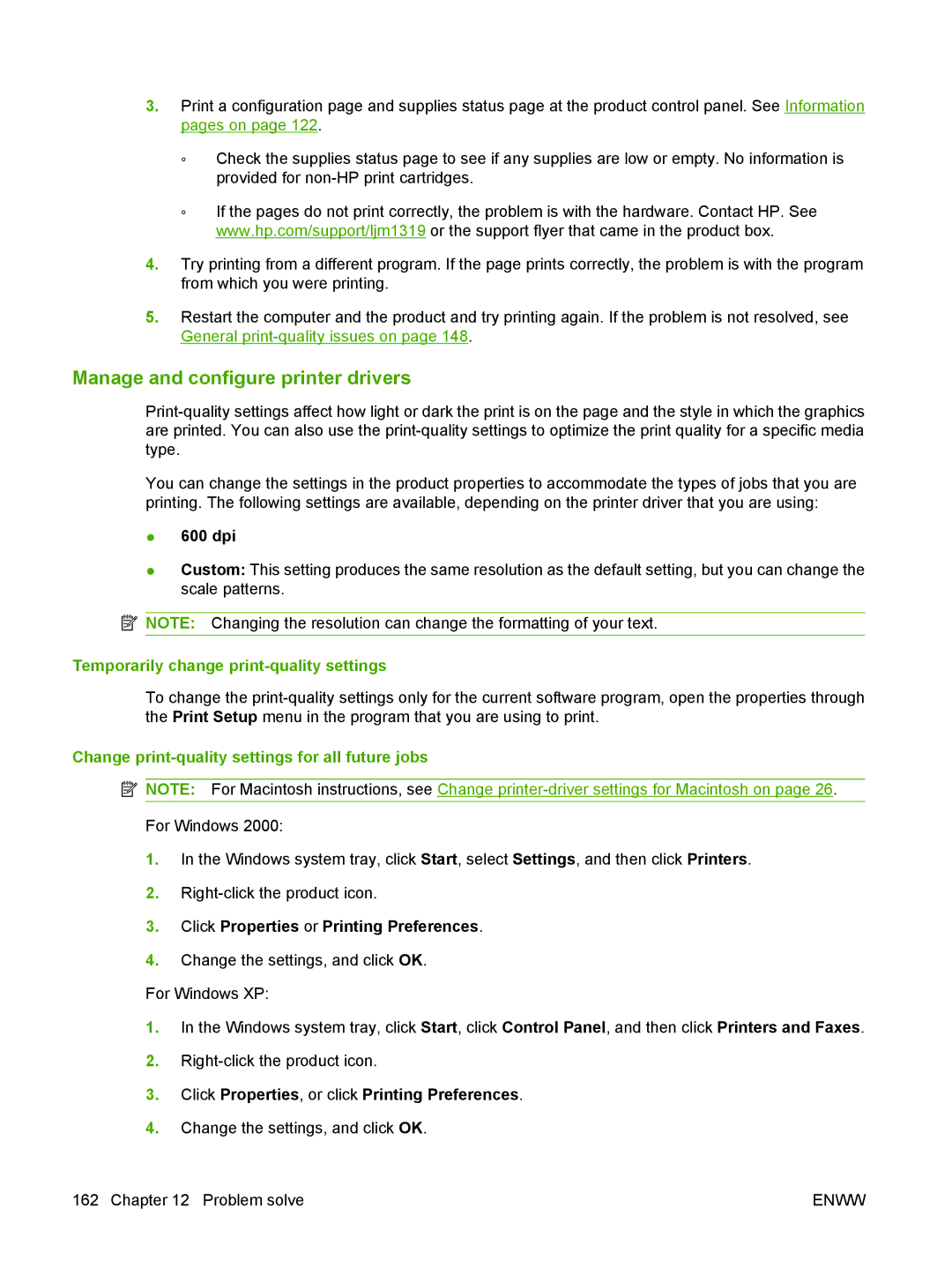 HP M1300 manual Manage and configure printer drivers, Temporarily change print-quality settings 