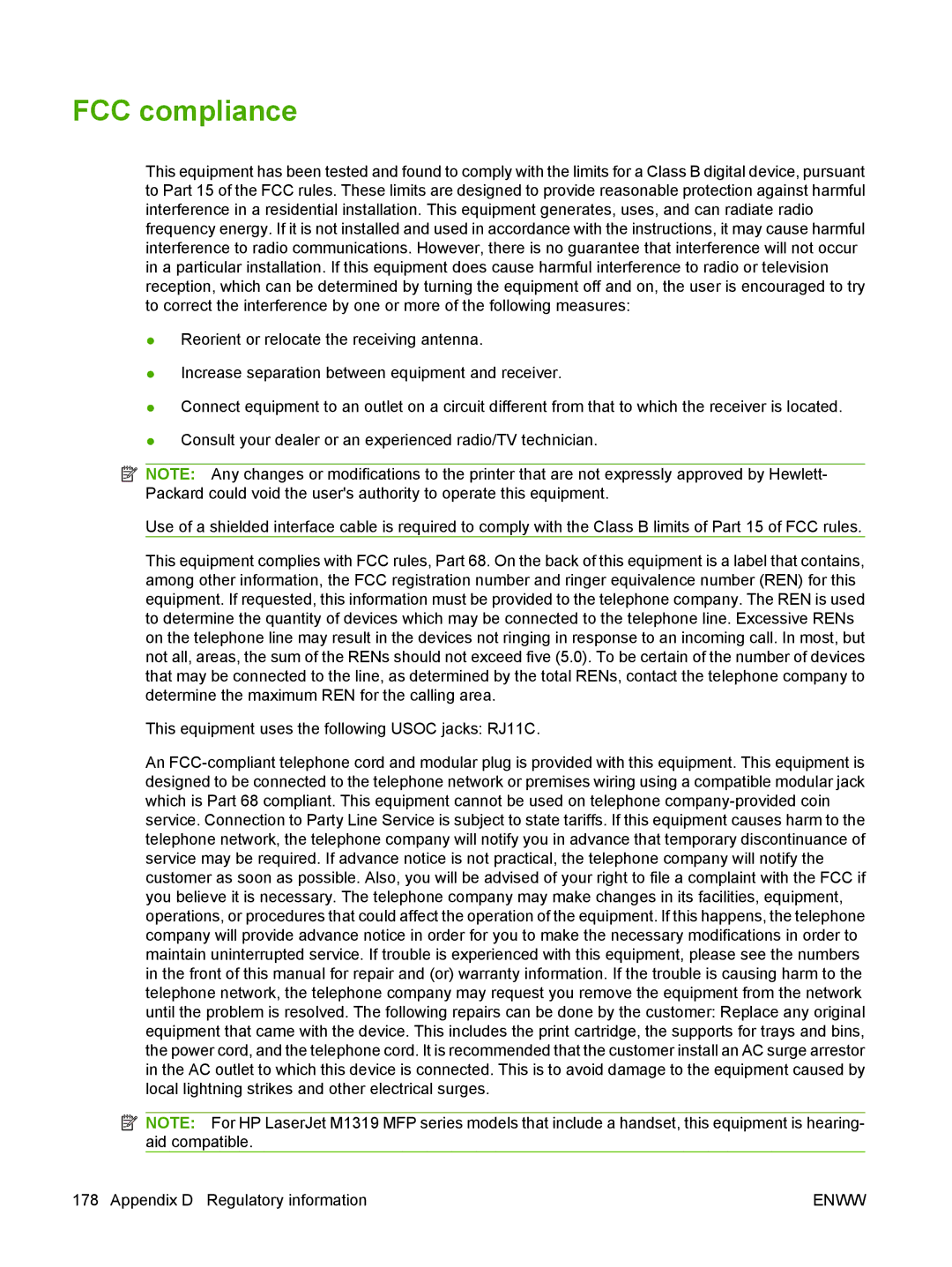 HP M1300 manual FCC compliance 