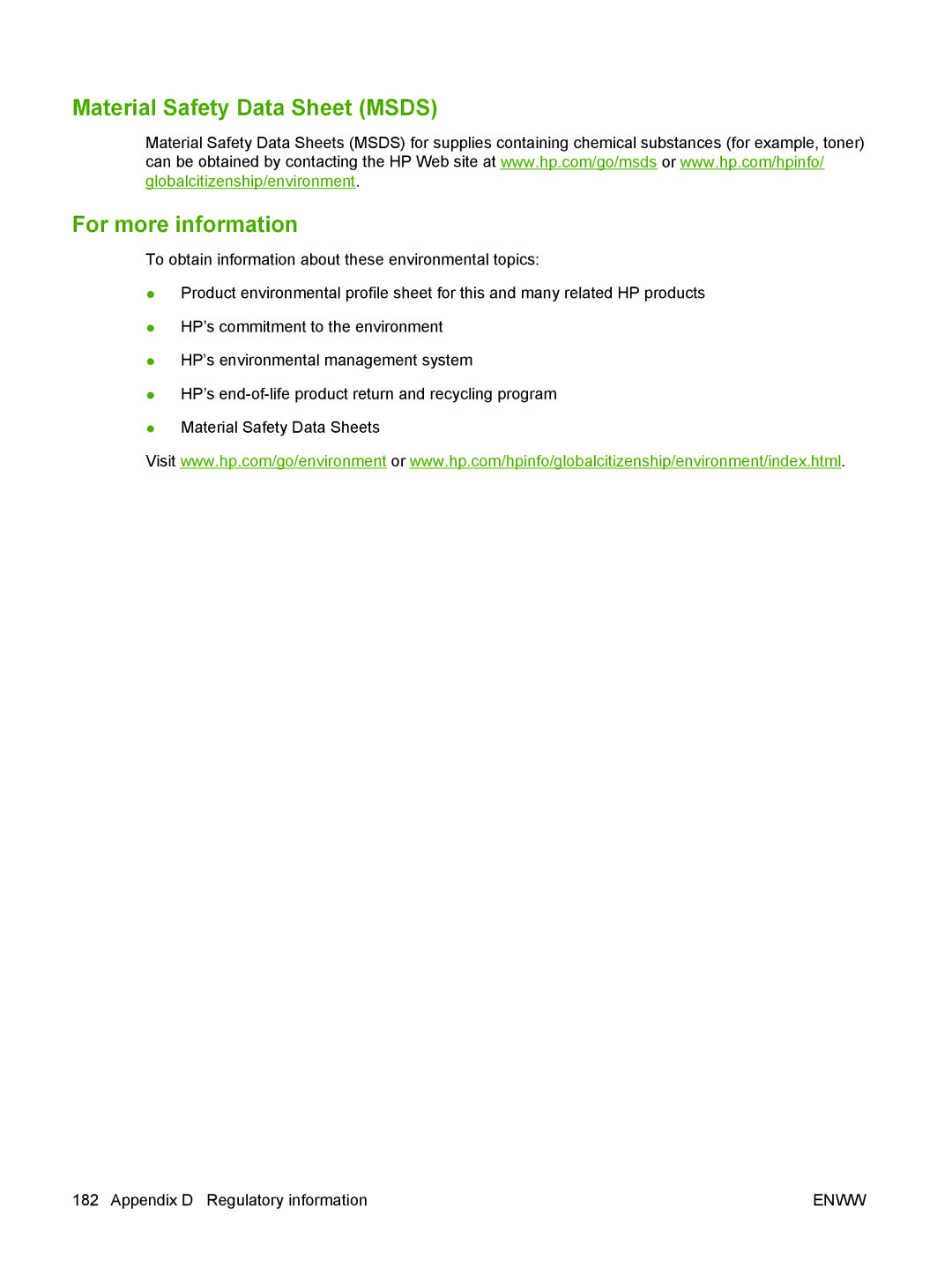 HP M1300 manual Material Safety Data Sheet Msds For more information 