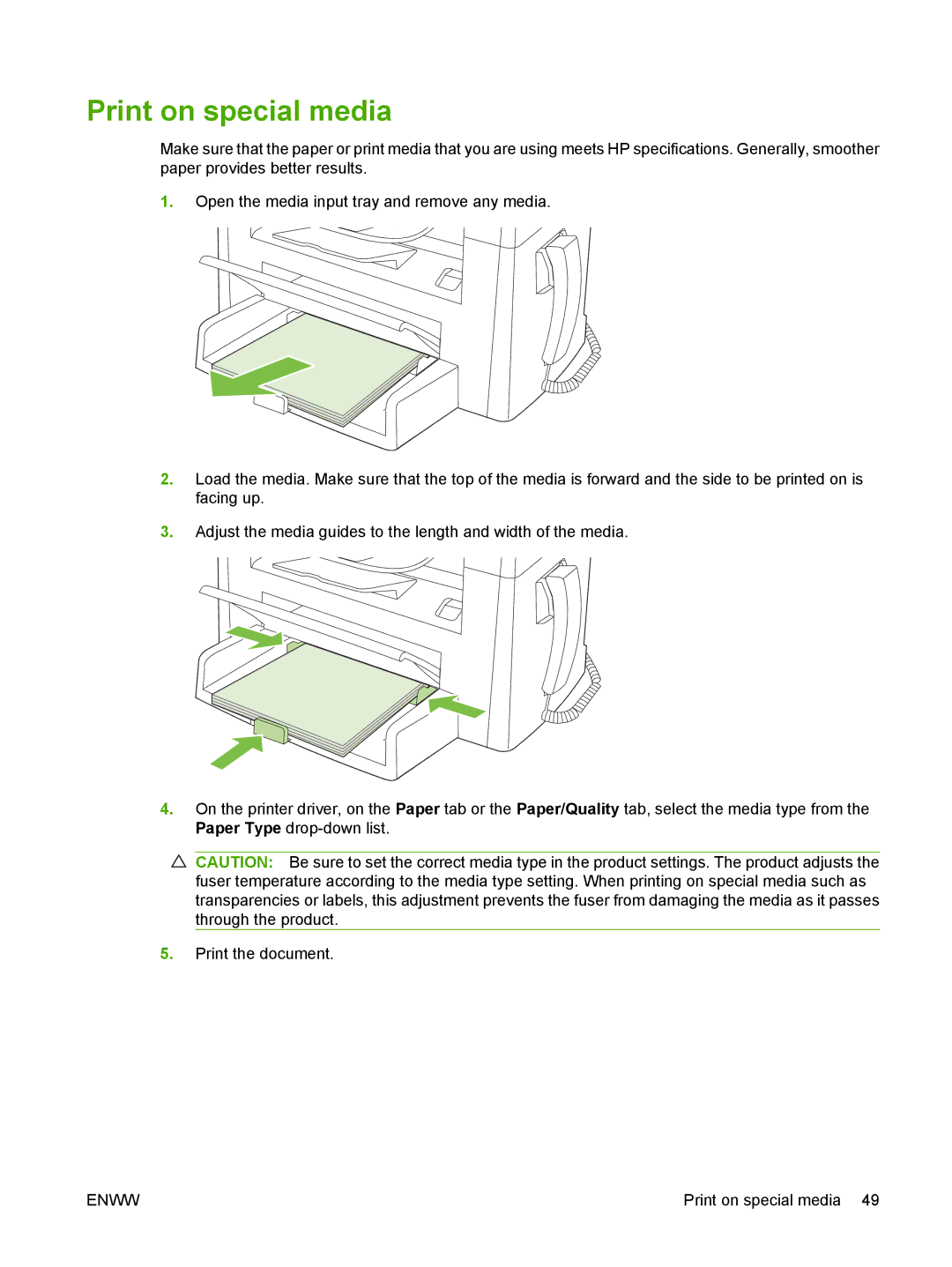 HP M1300 manual Print on special media 